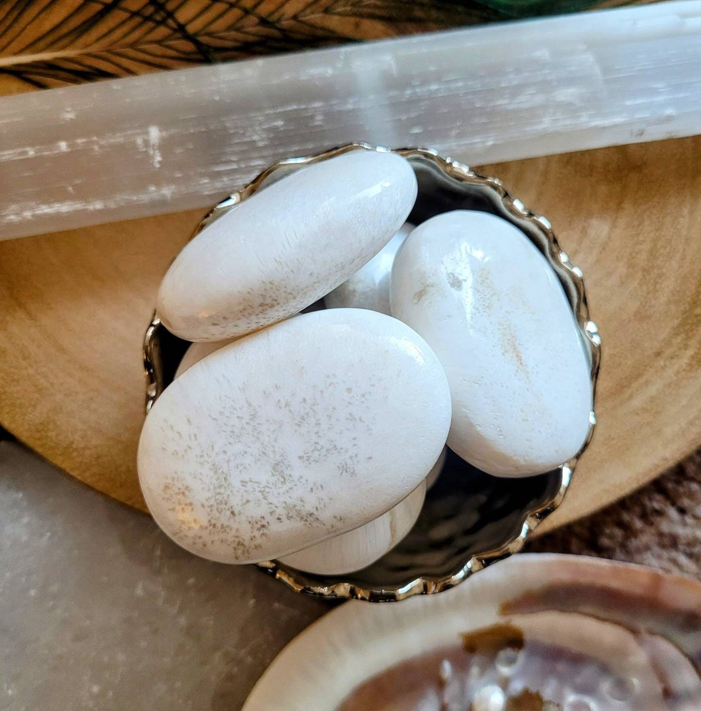 Scolecite palm stones crystal healing polished natural stone witchy room decor