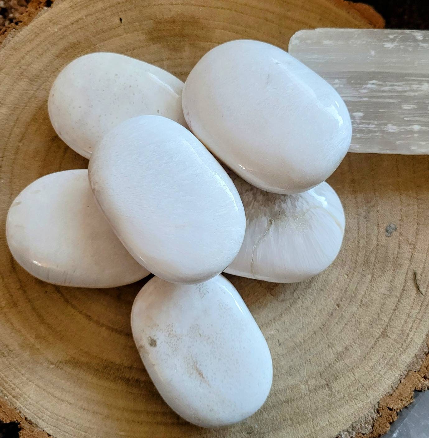 Scolecite palm stones crystal healing polished natural stone witchy room decor