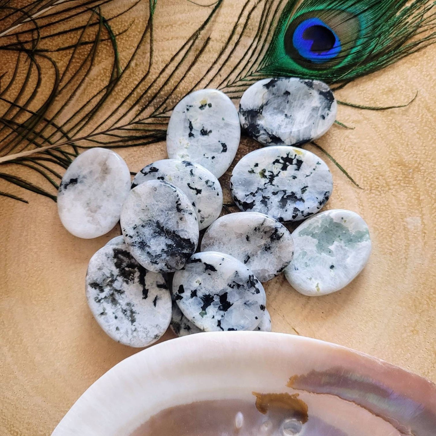moonstone worry stone thumb crystal healing natural stone