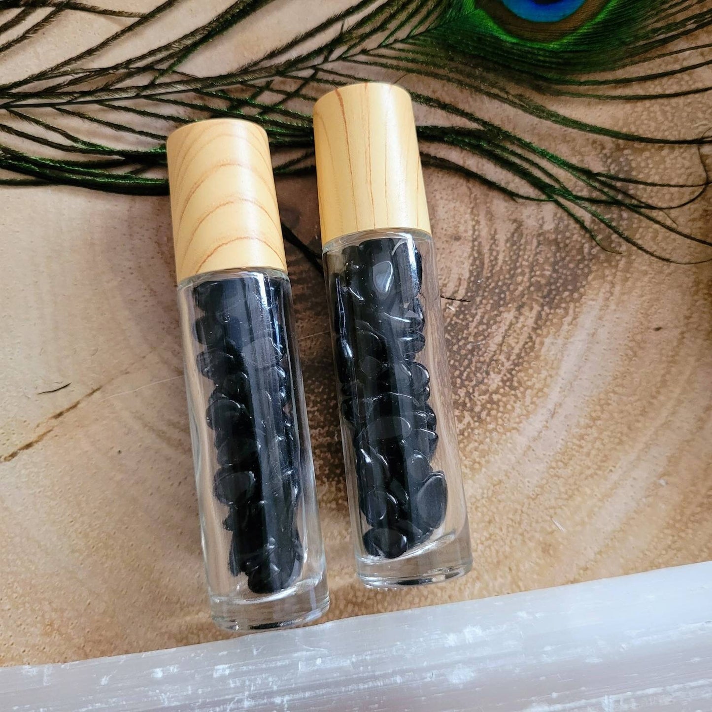 Black Obsidian Roller Ball Bottle protection crystal healing aromatherapy bottle natural stone perfume oil bottle