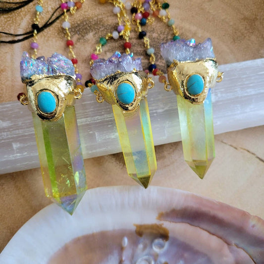 Aura Citrine Point Necklace pendant witchy natural stone jewellery crystal healing necklace for women gemstone jewelry