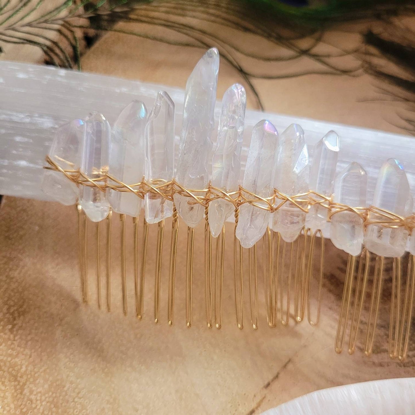 Angel Aura quartz Point hair slide grip comb jewellery witchy hair accessories gift for her