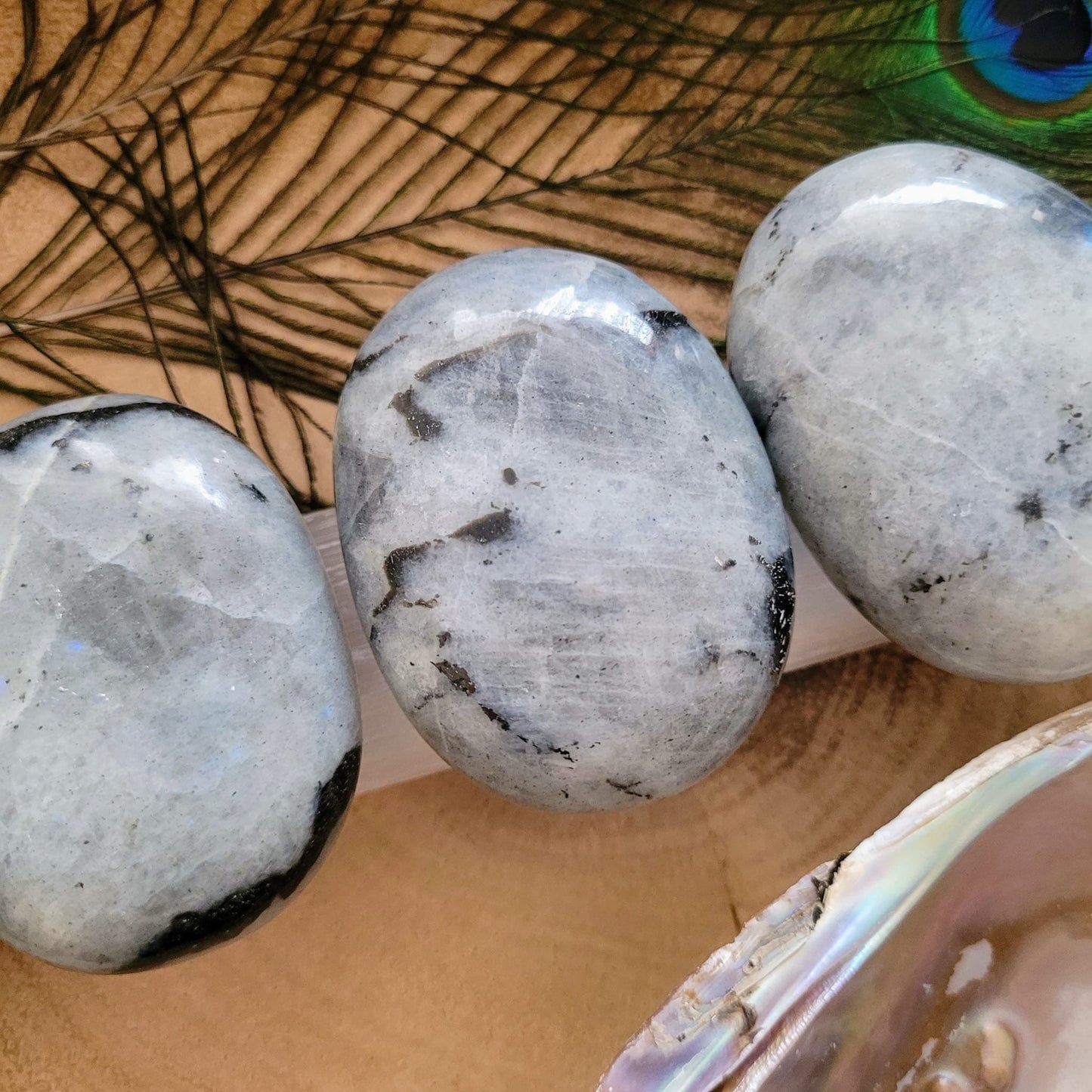 White Labradorite palmstone crystal healing natural stone
