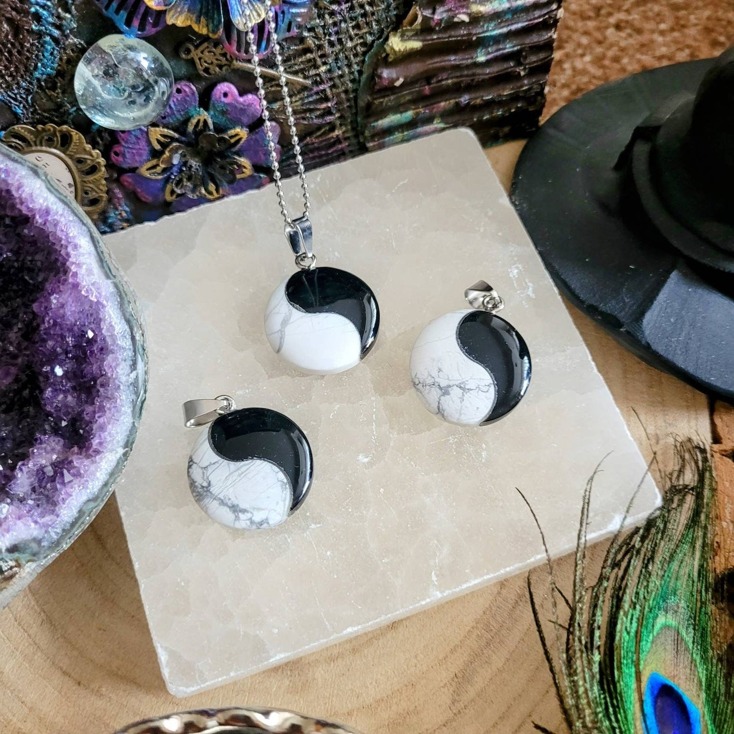yin yang balance pendant oynx howlite  Necklace crystal healing spiritual support gift for him or her