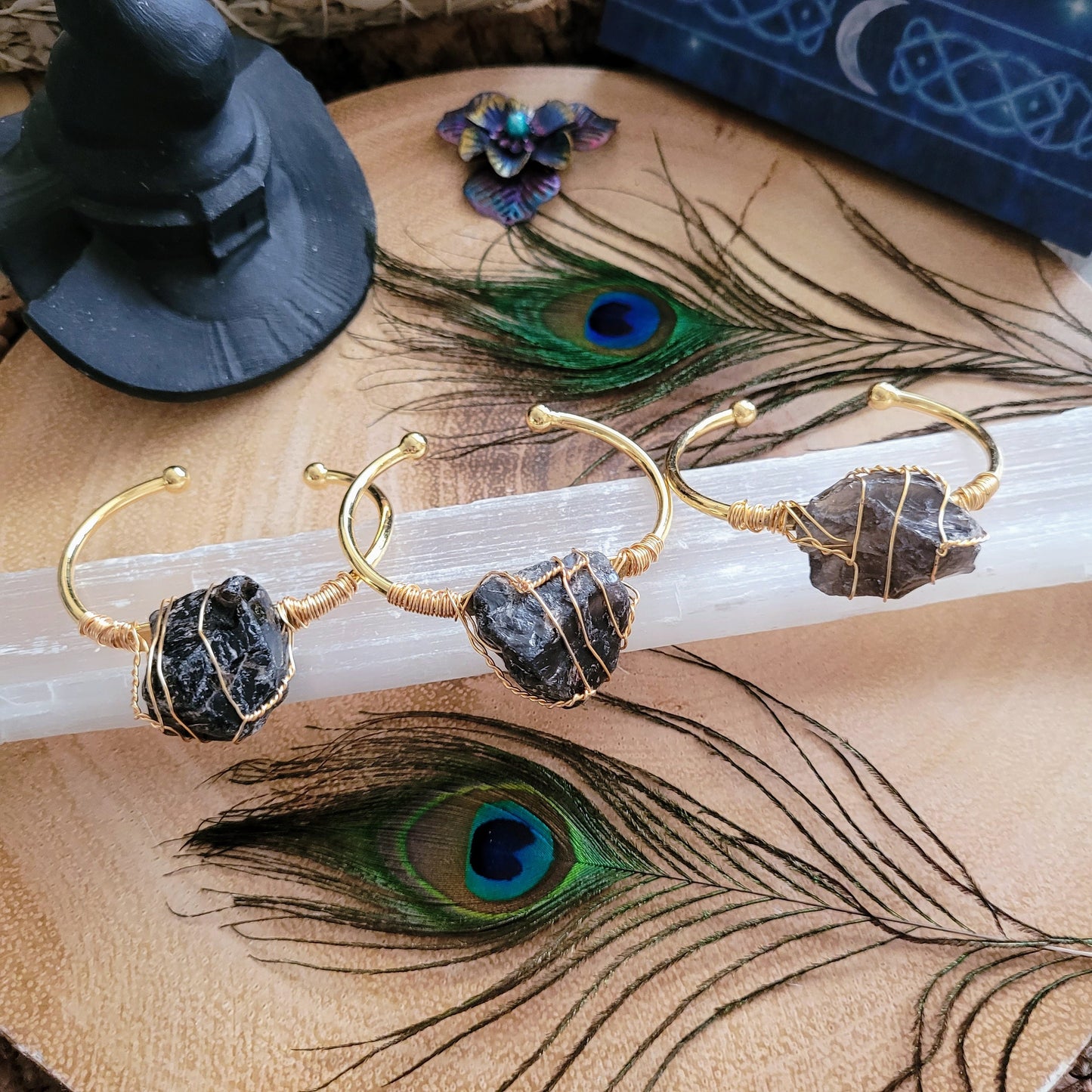 Smoky Quartz bracelet cuff wire wrapped raw stone bangle for women gift for her crystal healing jewellery witchy jewelry