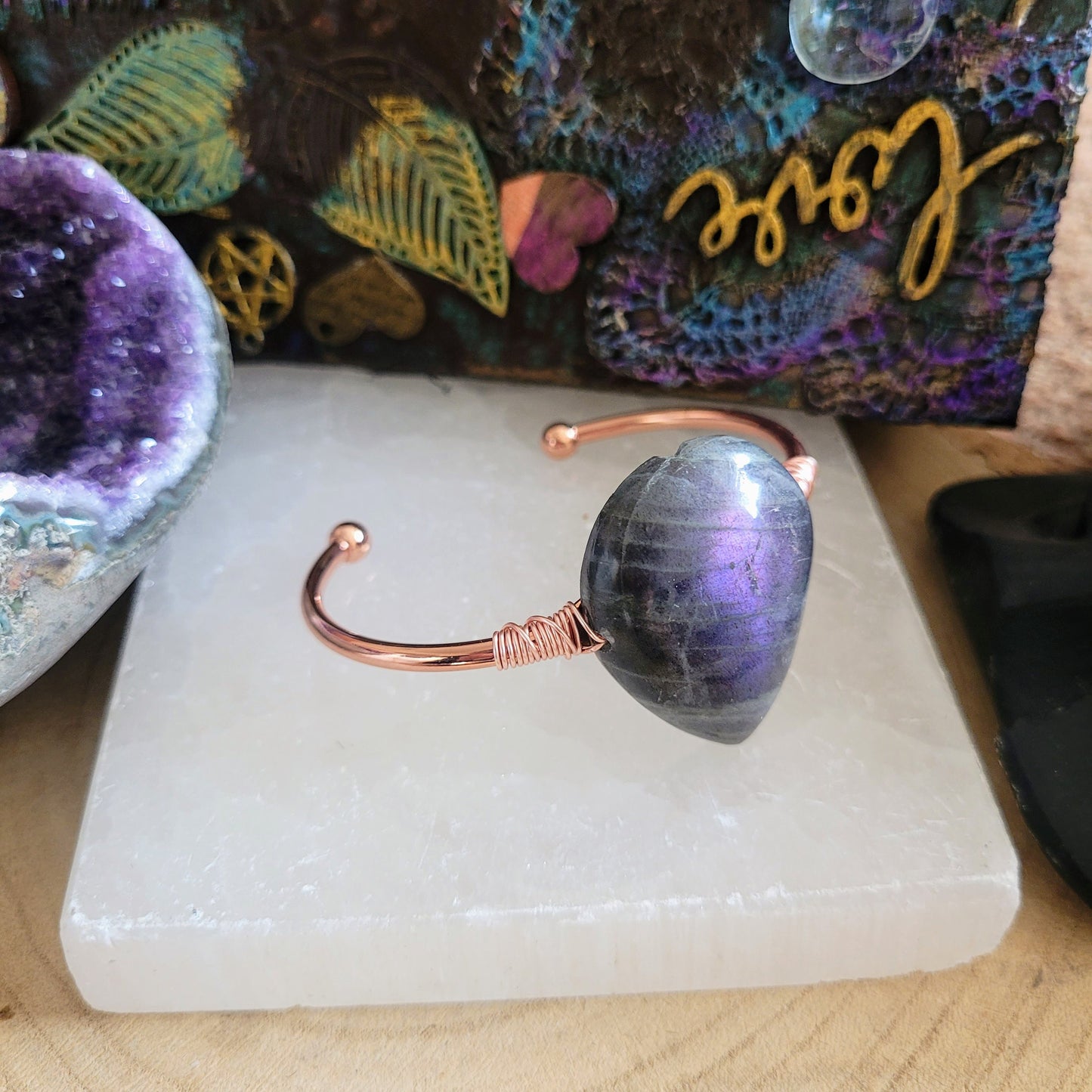 Labradorite cuff bracelet natural Stone large natural stone bangle for him or her gemstone witchy jewellery for women