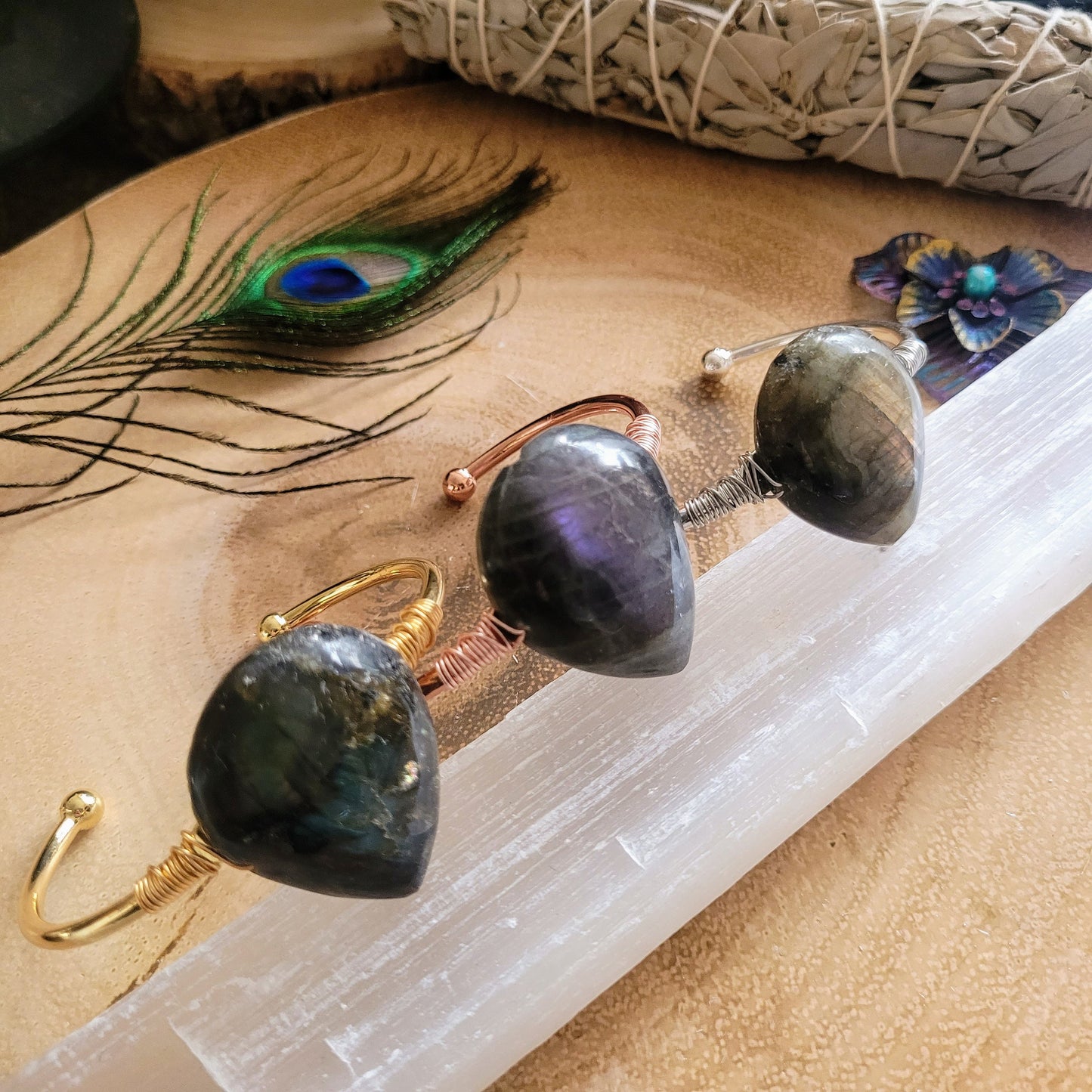 Labradorite cuff bracelet natural Stone large natural stone bangle for him or her gemstone witchy jewellery for women