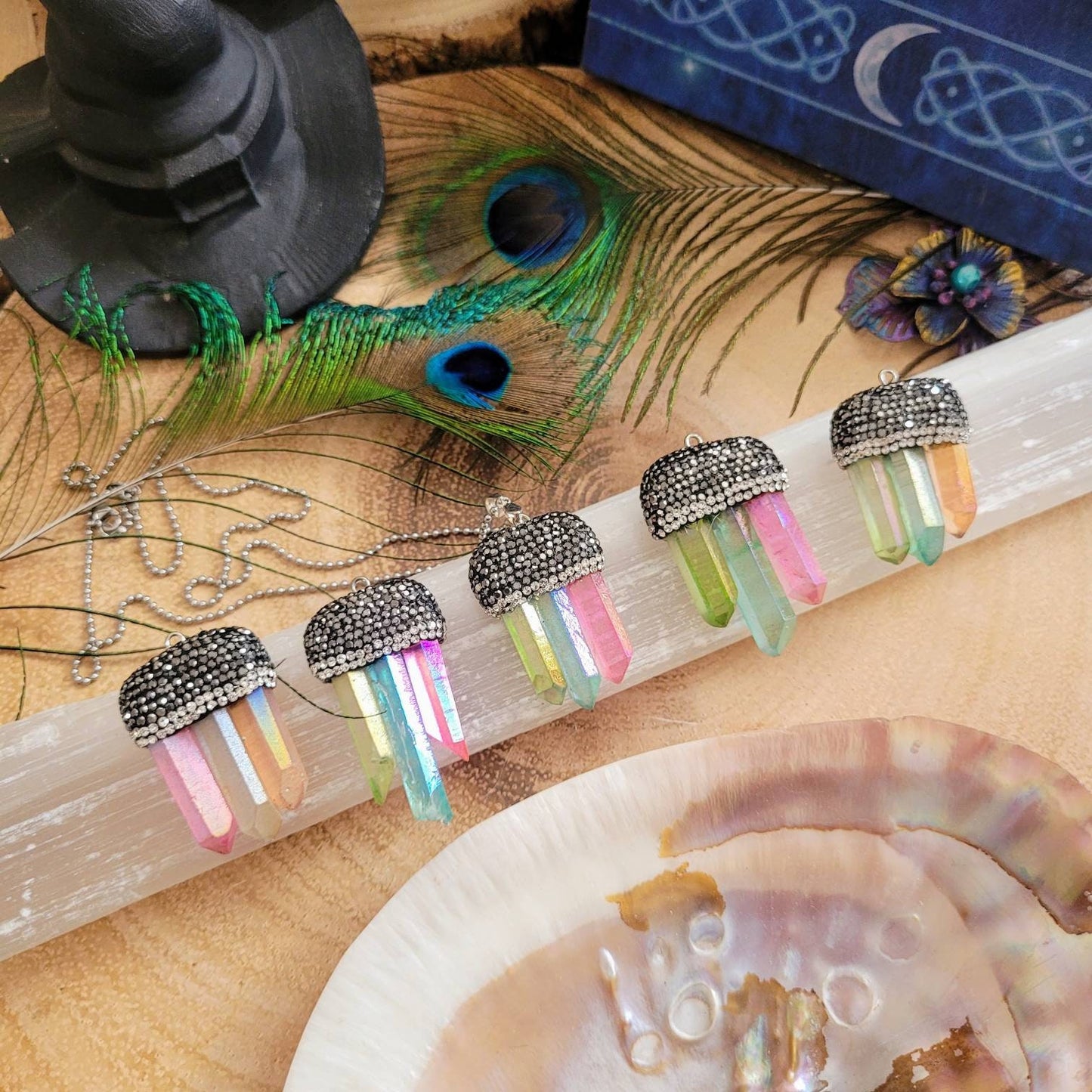 Mixed Aura Quartz necklace crystal healing gift for her jewellery for women witchy jewelry