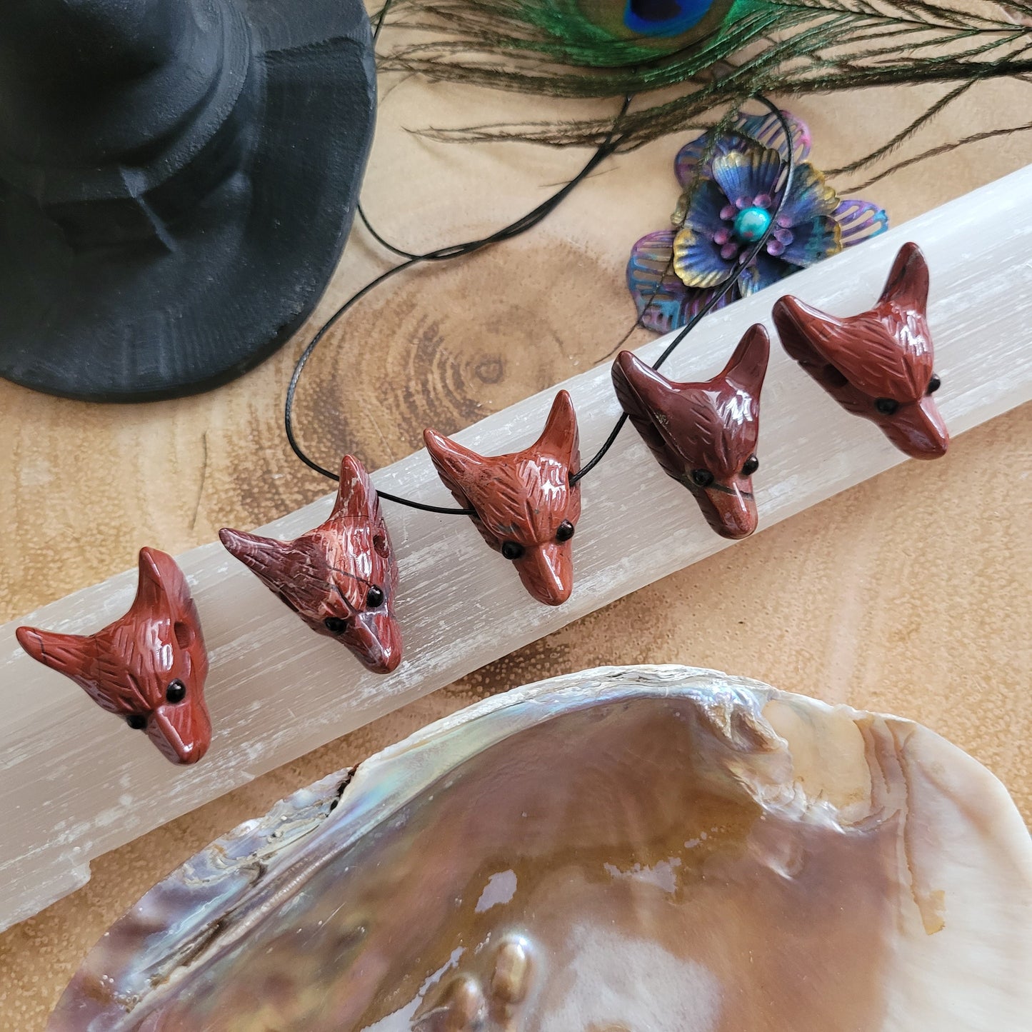 Red jasper wolf necklace choker crystal healing protection jewellery for men or women gift for him or her root chakra jewelry grounding