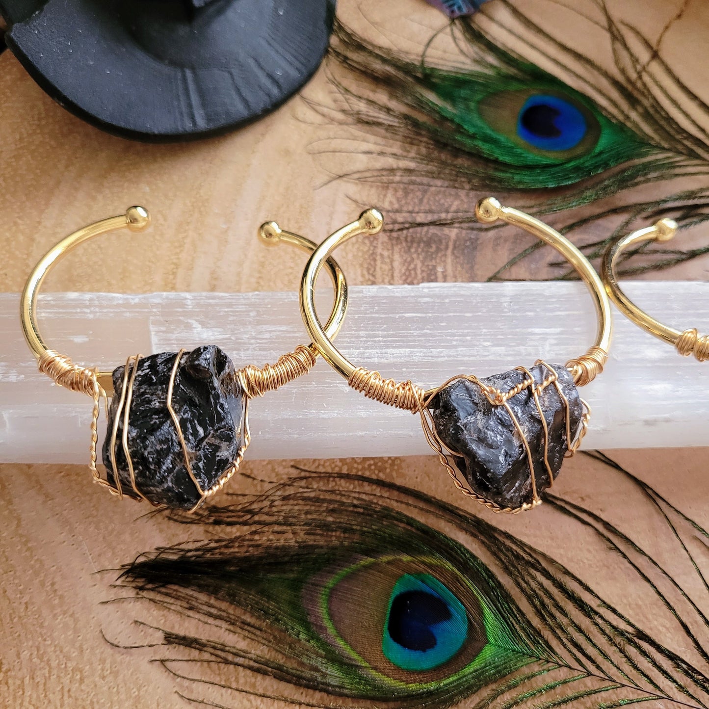 Smoky Quartz bracelet cuff wire wrapped raw stone bangle for women gift for her crystal healing jewellery witchy jewelry