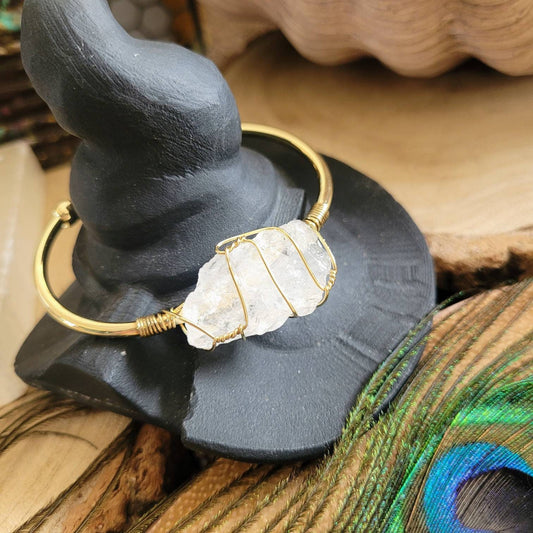 Clear Quartz bracelet Raw Stone wire wrapped cuff bangle Crystal healing natural stone jewellery for women gift for him or her crown chakra