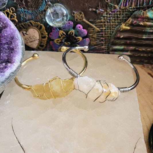 Citrine cuff bracelet  wire wrapped raw stone gift for her jewellery for women witchy bangle solar plexus jewelry