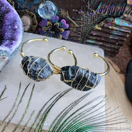 Black Tourmaline cuff bracelet wire wrapped raw stone crystal healing gift for her Root Chakra jewellery for women Grounding, Protection
