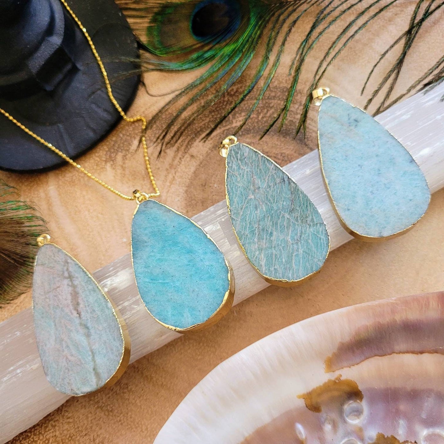 Amazonite Large Teardrop pendant necklace Natural Stone Crystal healing gift for him or her jewellery for woman and men heart chakra