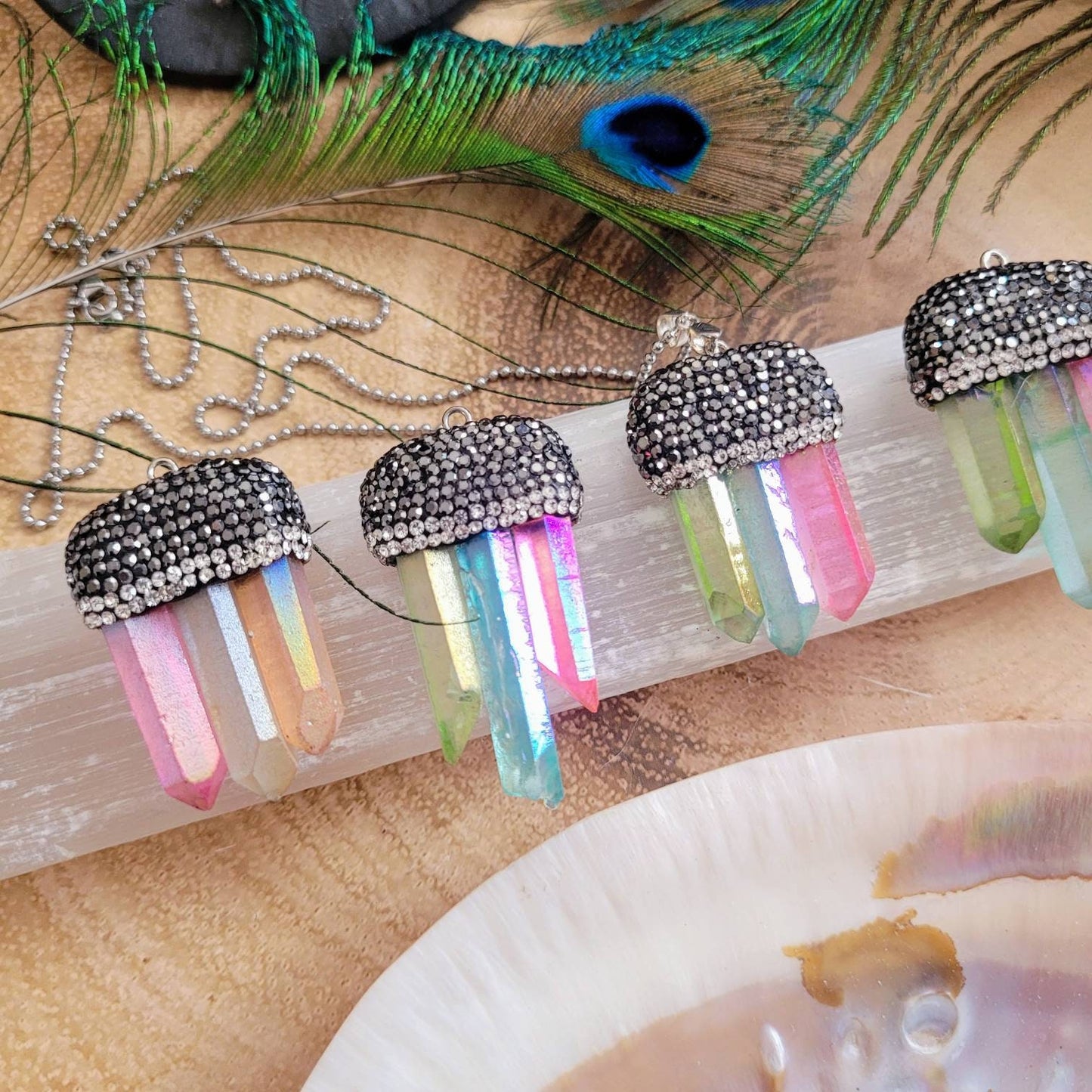 Mixed Aura Quartz necklace crystal healing gift for her jewellery for women witchy jewelry