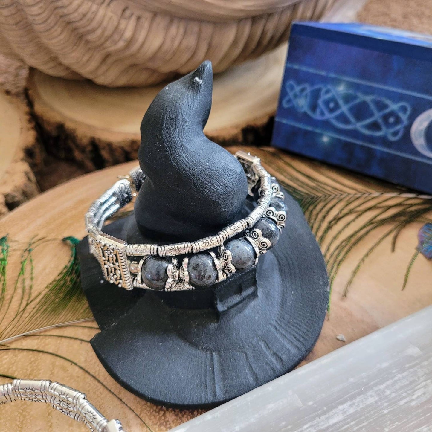 Larvikite Bracelet crystal healing natural stone cuff style witchy jewellery gift for her jewelry for women
