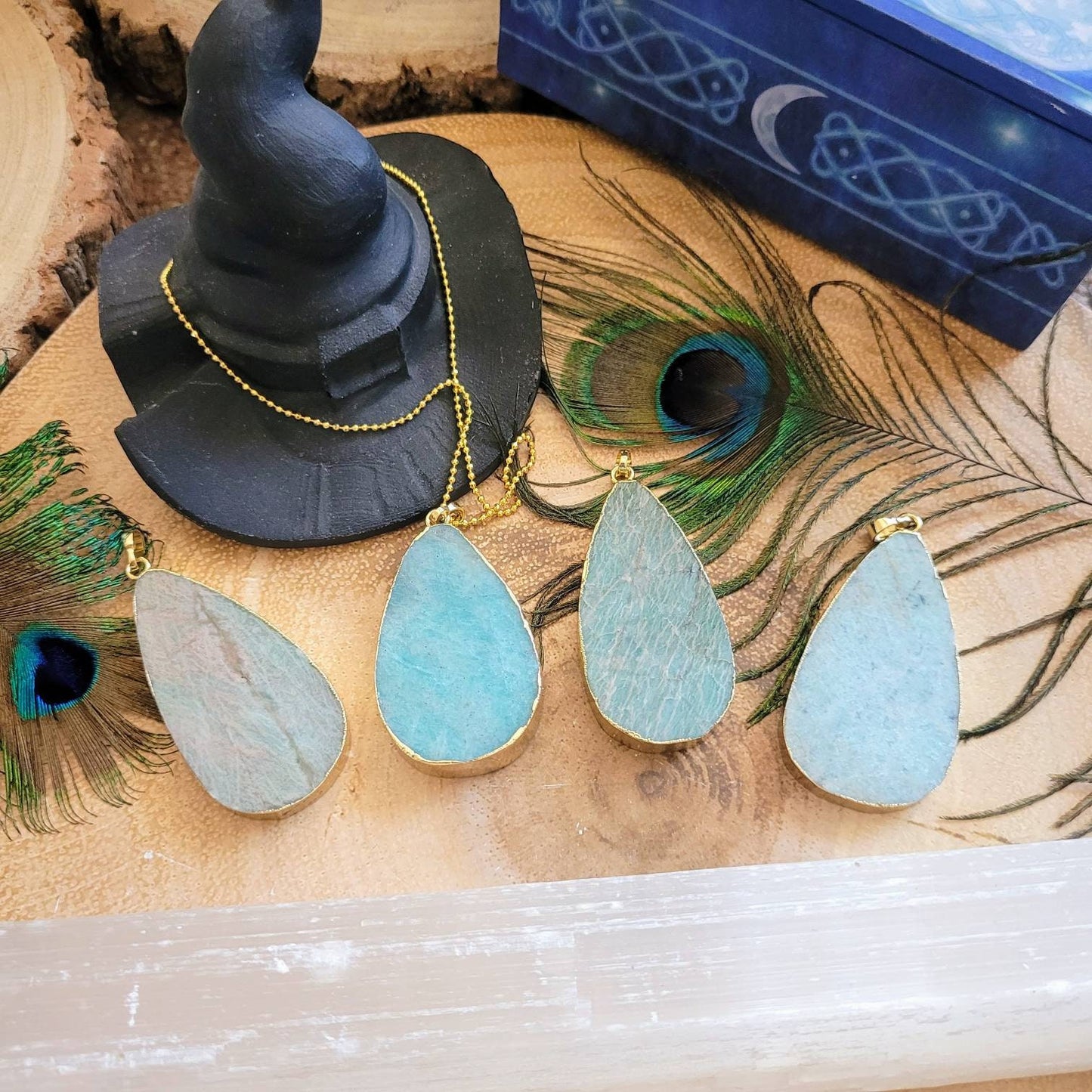 Amazonite Large Teardrop pendant necklace Natural Stone Crystal healing gift for him or her jewellery for woman and men heart chakra