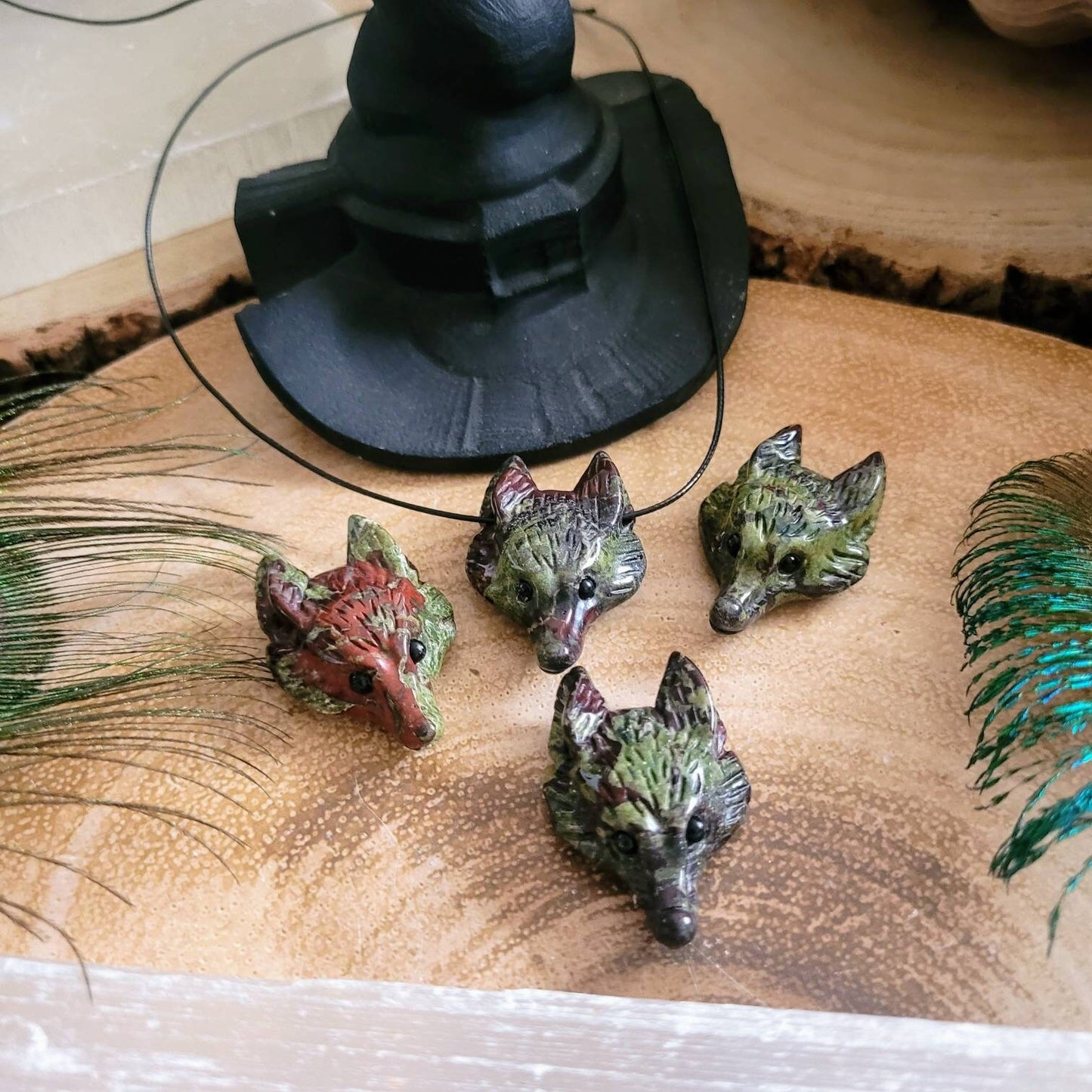 Dragons Blood Jasper wolf necklace choker Crystal healing natural stone witchy jewellery for men or women
