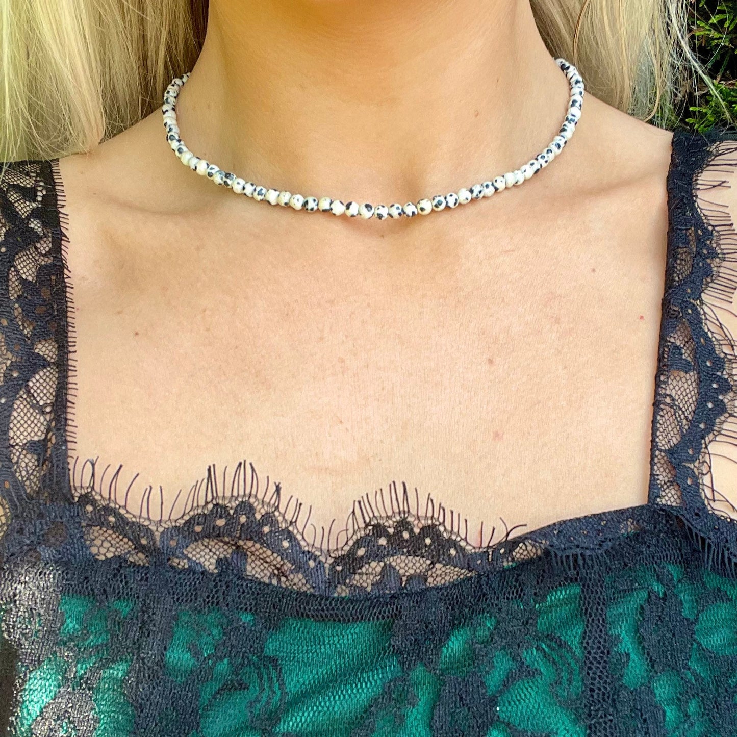 Dalmation Jasper choker necklace minimalist crystal healing natural stone jewellery