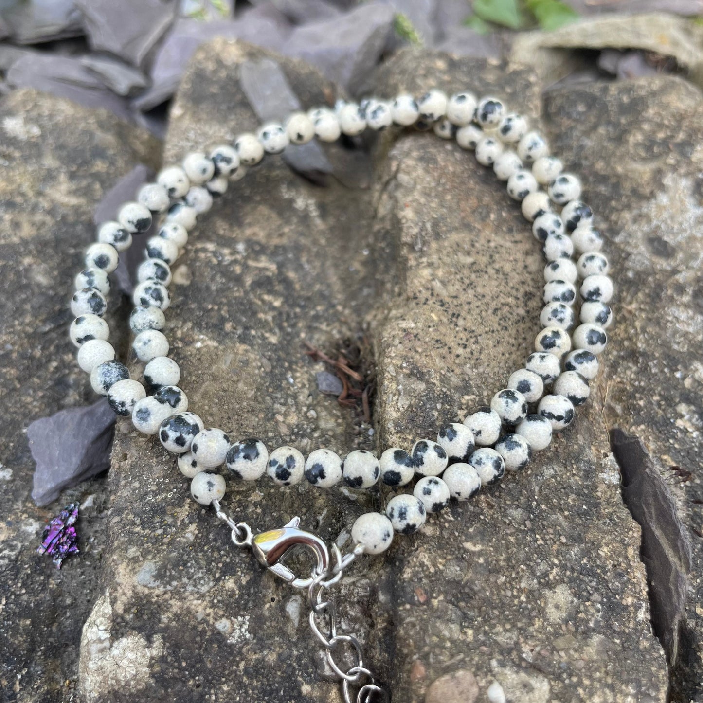 Dalmation Jasper choker necklace minimalist crystal healing natural stone jewellery