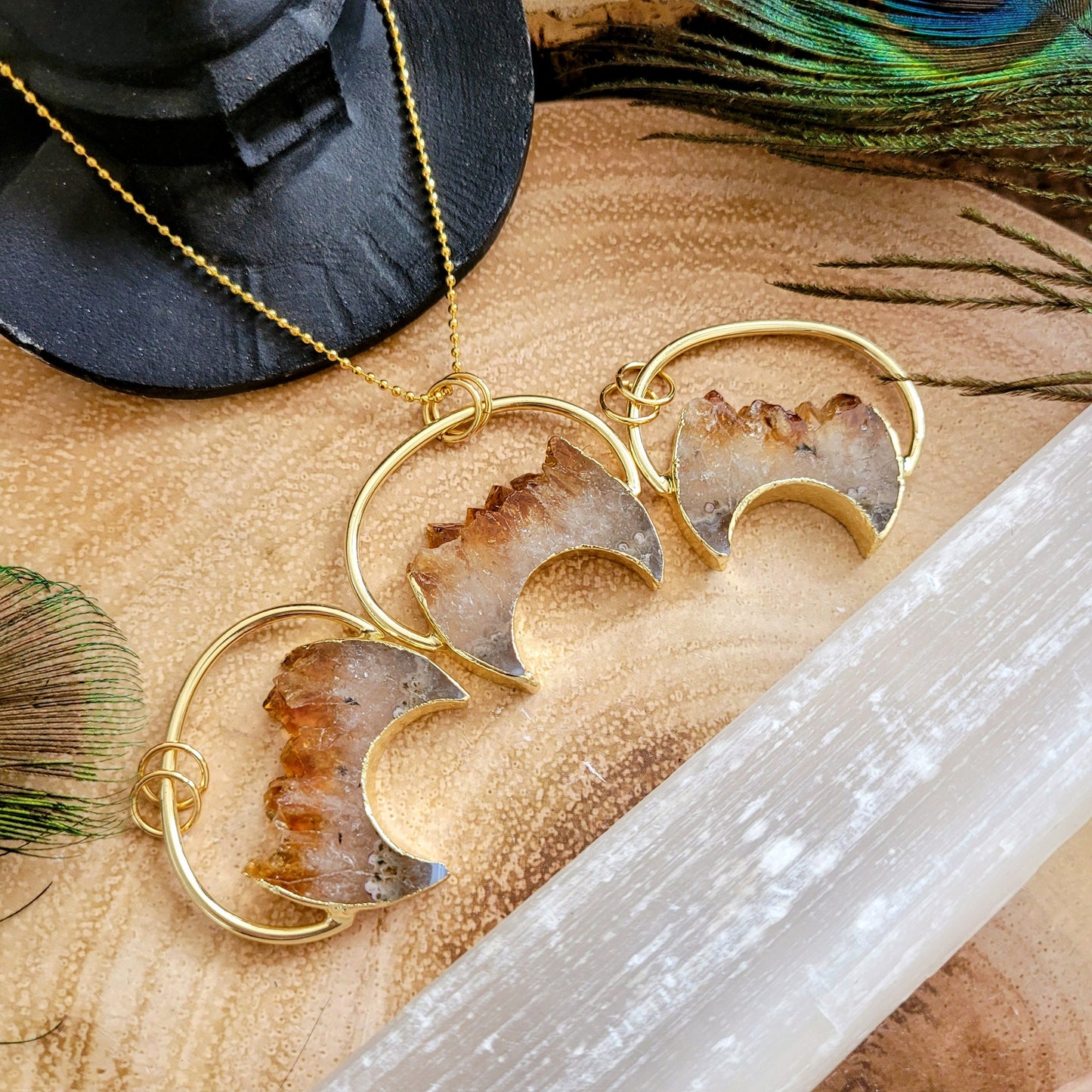 Citrine Necklace horn shaped pendant healing crystal natural stone witchy jewellery gift for her jewelry for women