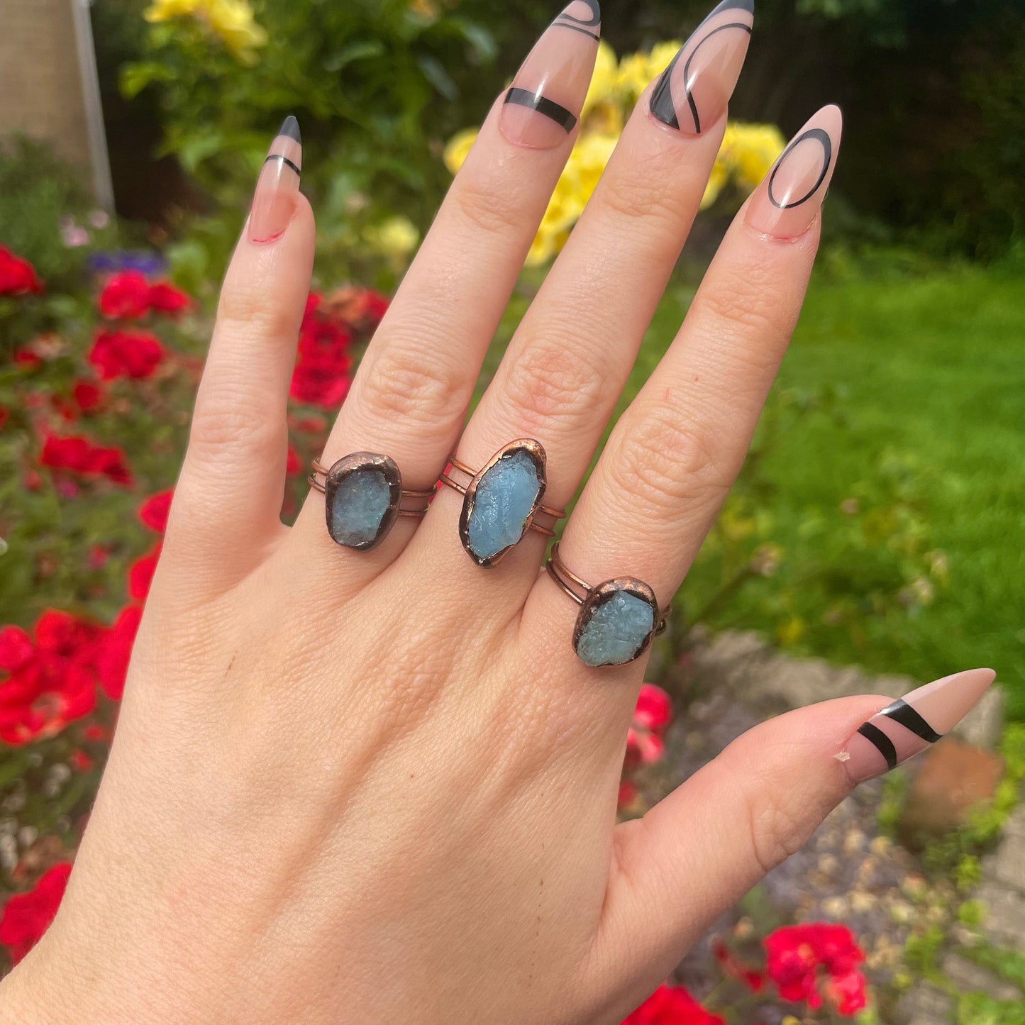 Aquamarine antique style adjustable size ring crystal healing natural stone witchy vintage jewelry raw stone ring