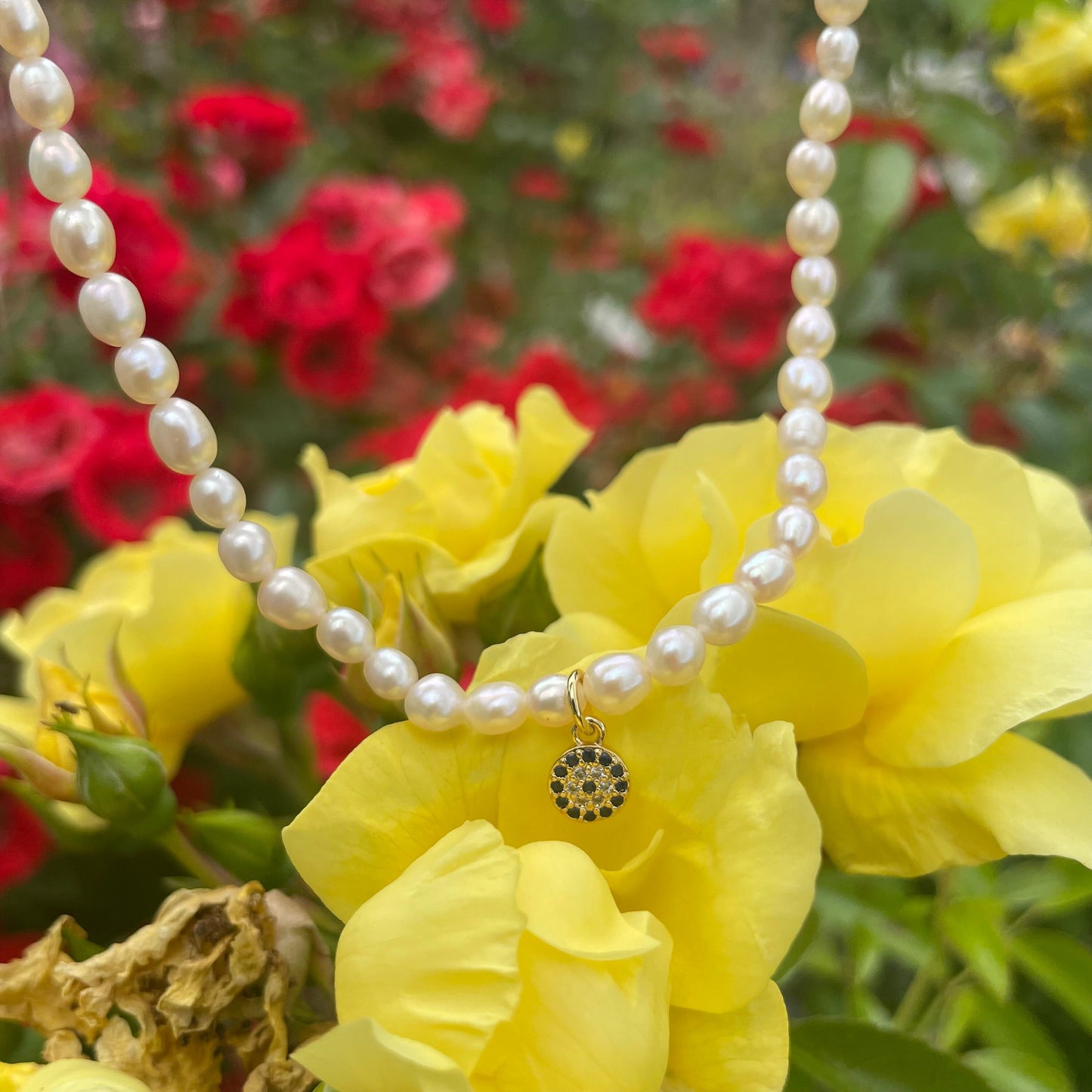 Pearl choker evil eye necklace natural stone crystal jewellery
