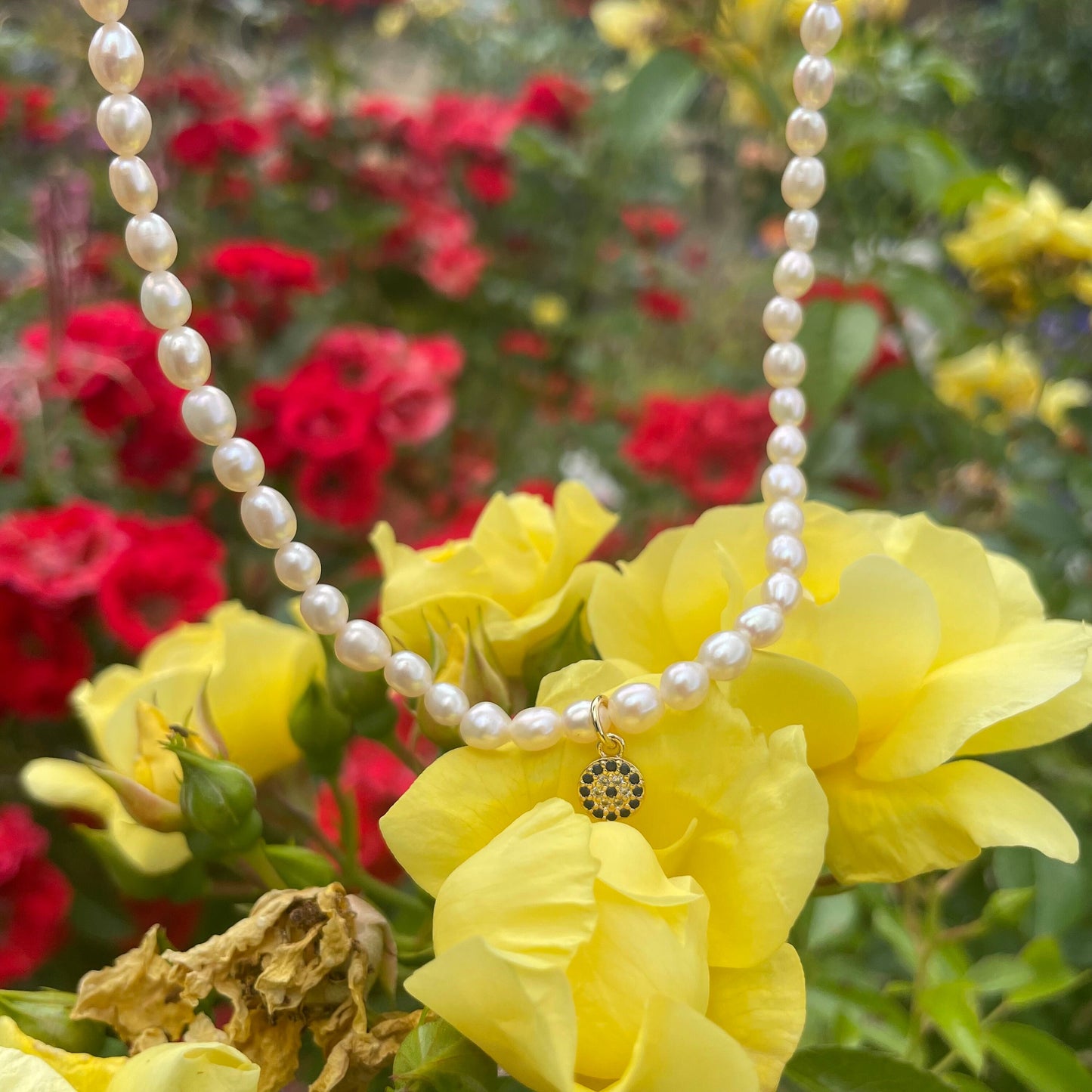 Pearl choker evil eye necklace natural stone crystal jewellery