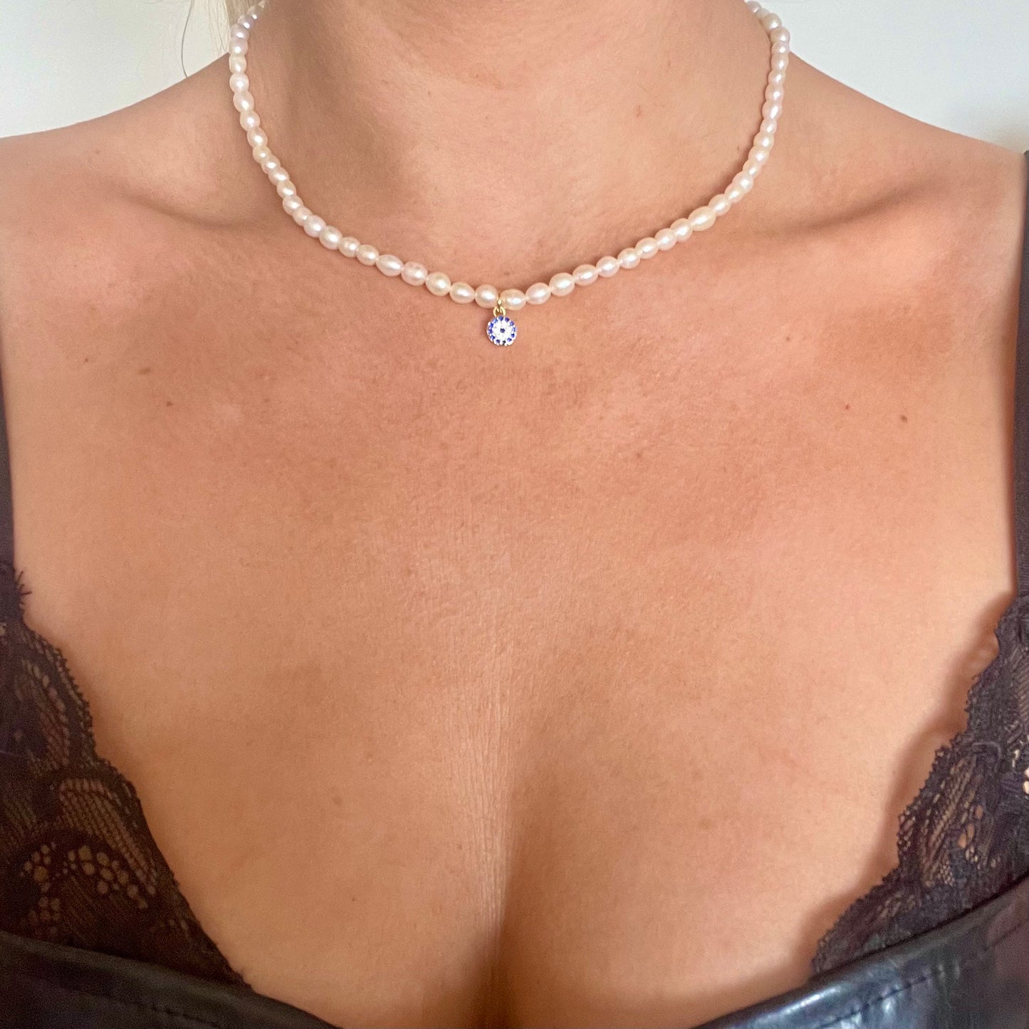 Pearl choker evil eye necklace natural stone crystal jewellery