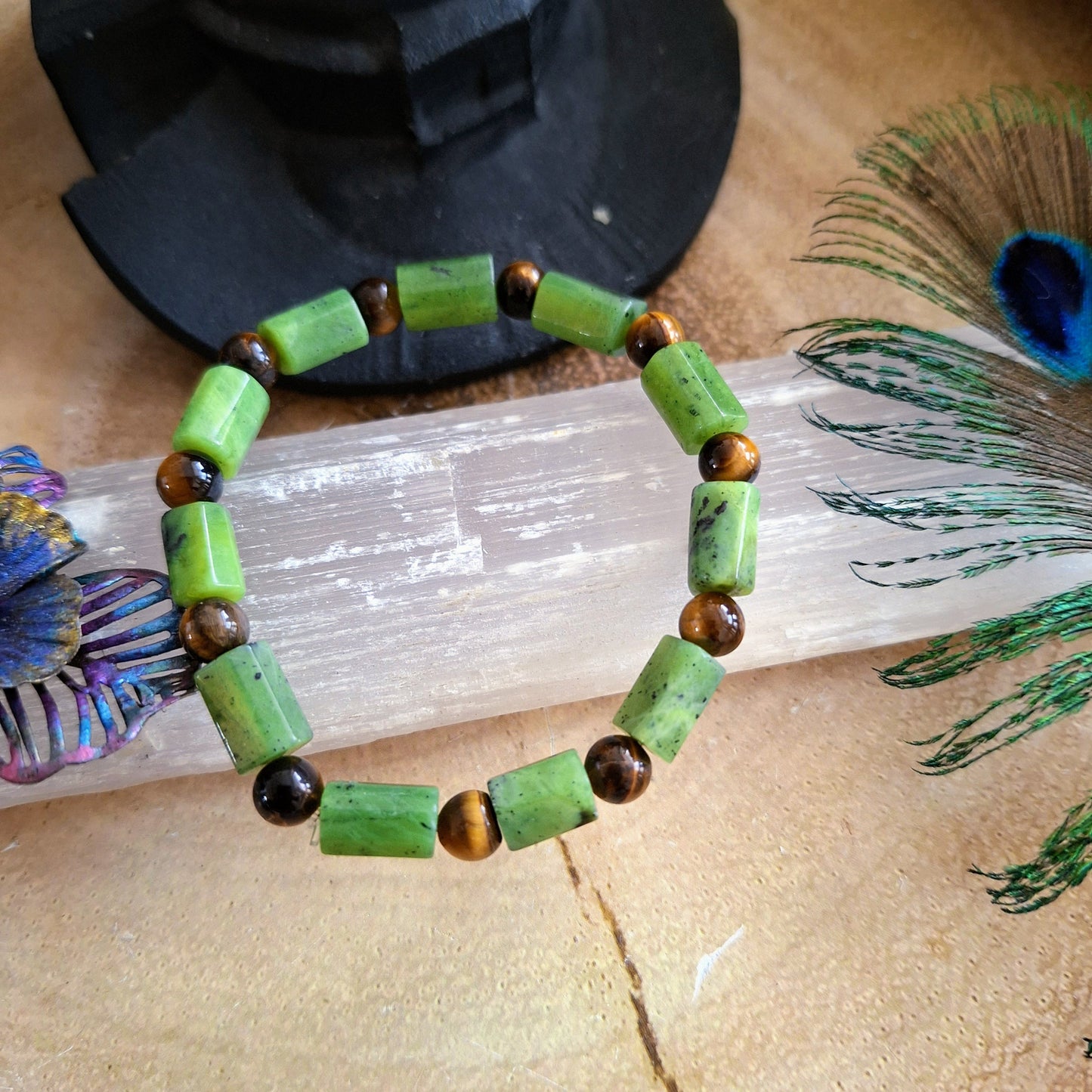 Jade and tigers eye bracelet crystal healing gift for him or her
