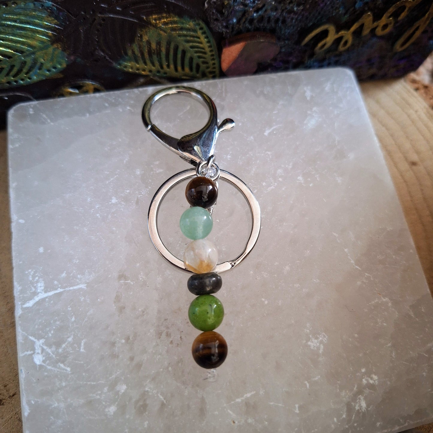 Good luck gift key ring chain bag charm natural stone witchy crystal healing gift for him or her