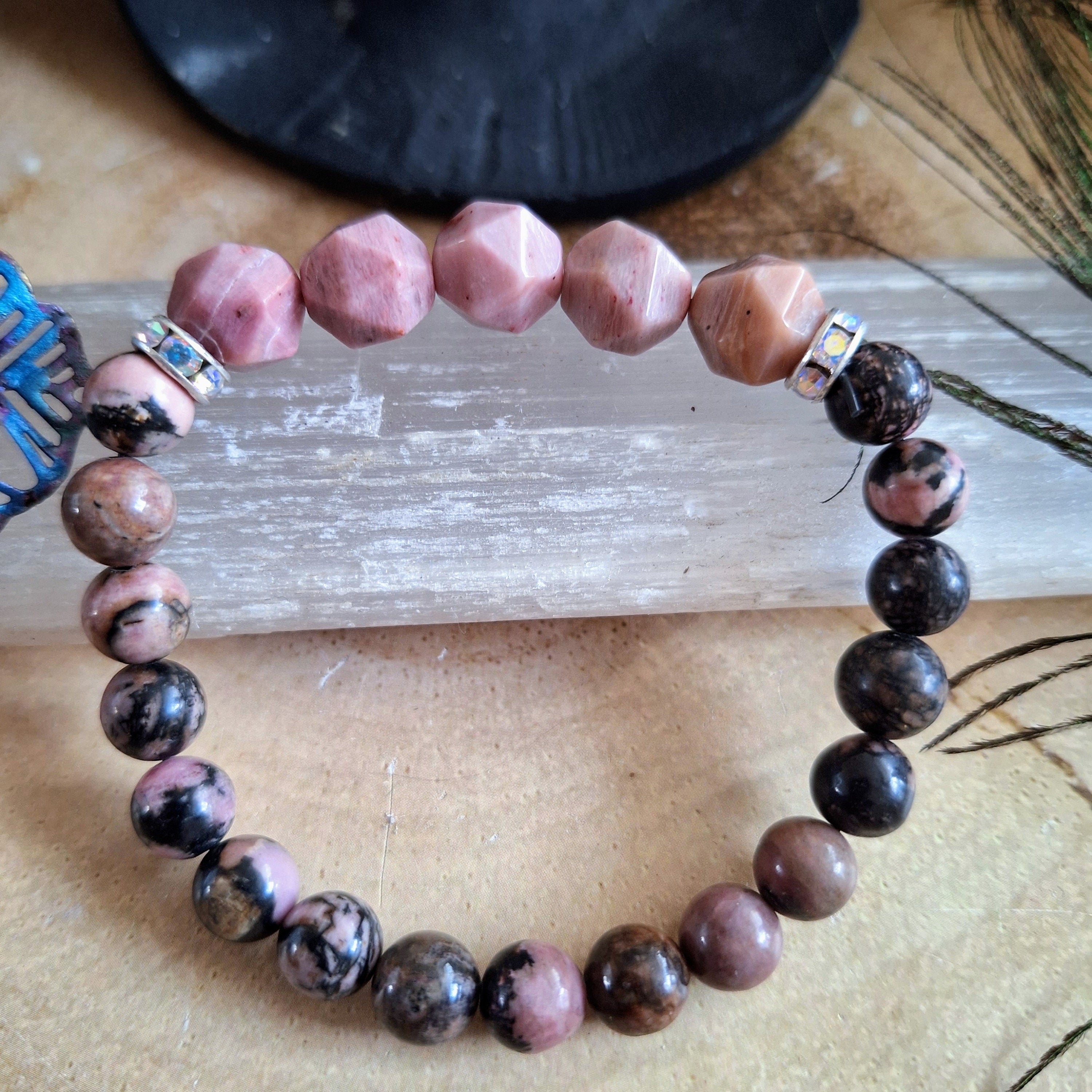 Rhodonite and rhodochrosite bracelet Crystal healing natural stone gif White Witch of The Moon