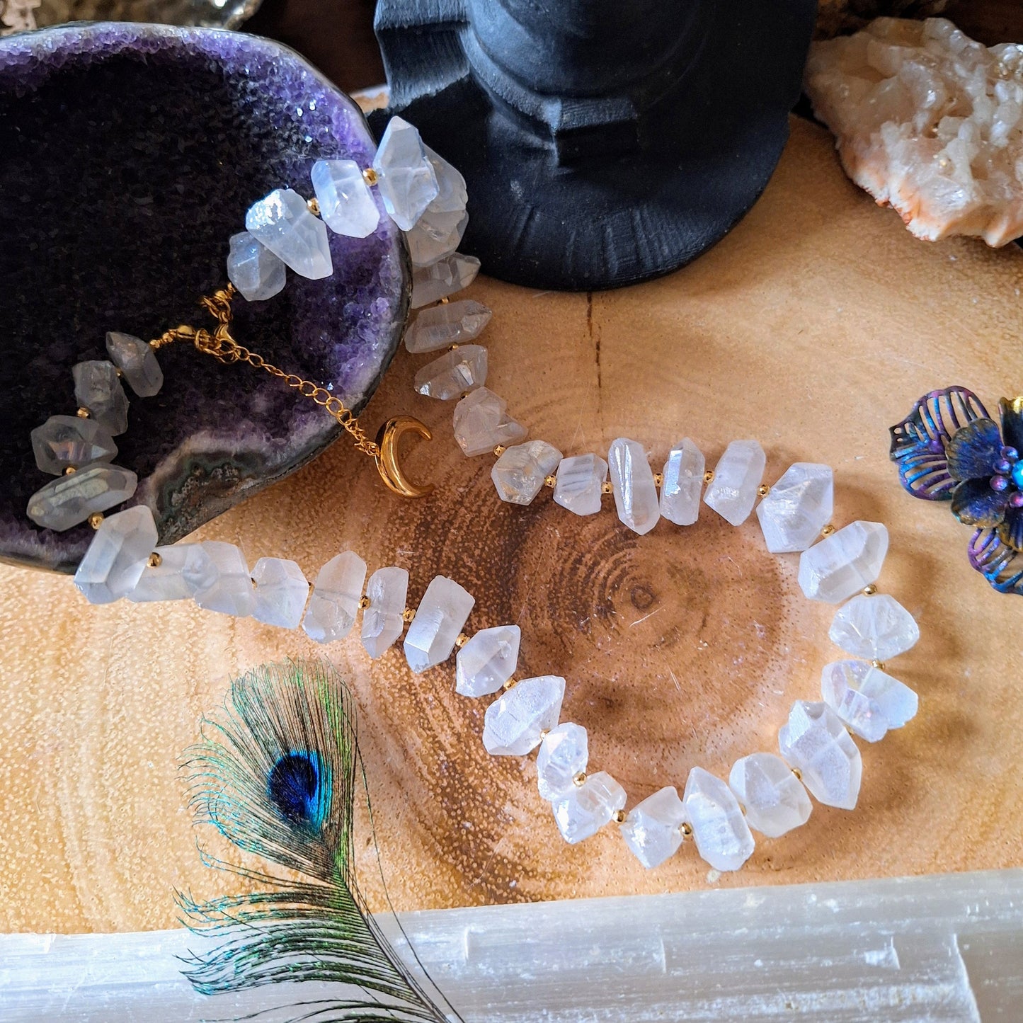 Angel Aura Quartz choker necklace Crystal healing s witchy jewellery gift for her