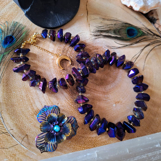 Rainbow Aura Quartz choker necklace Crystal healing statement witchy jewellery gift for her