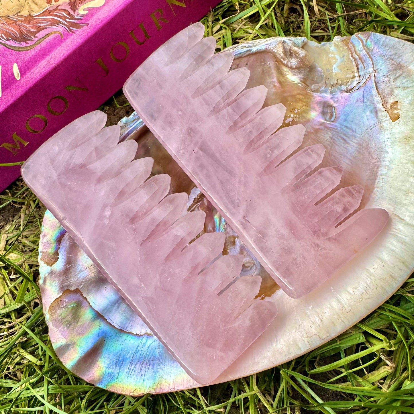 rose quartz gua sha hair comb crystal heart chakra scalp massage healing natural stone carved tool 9.5cm