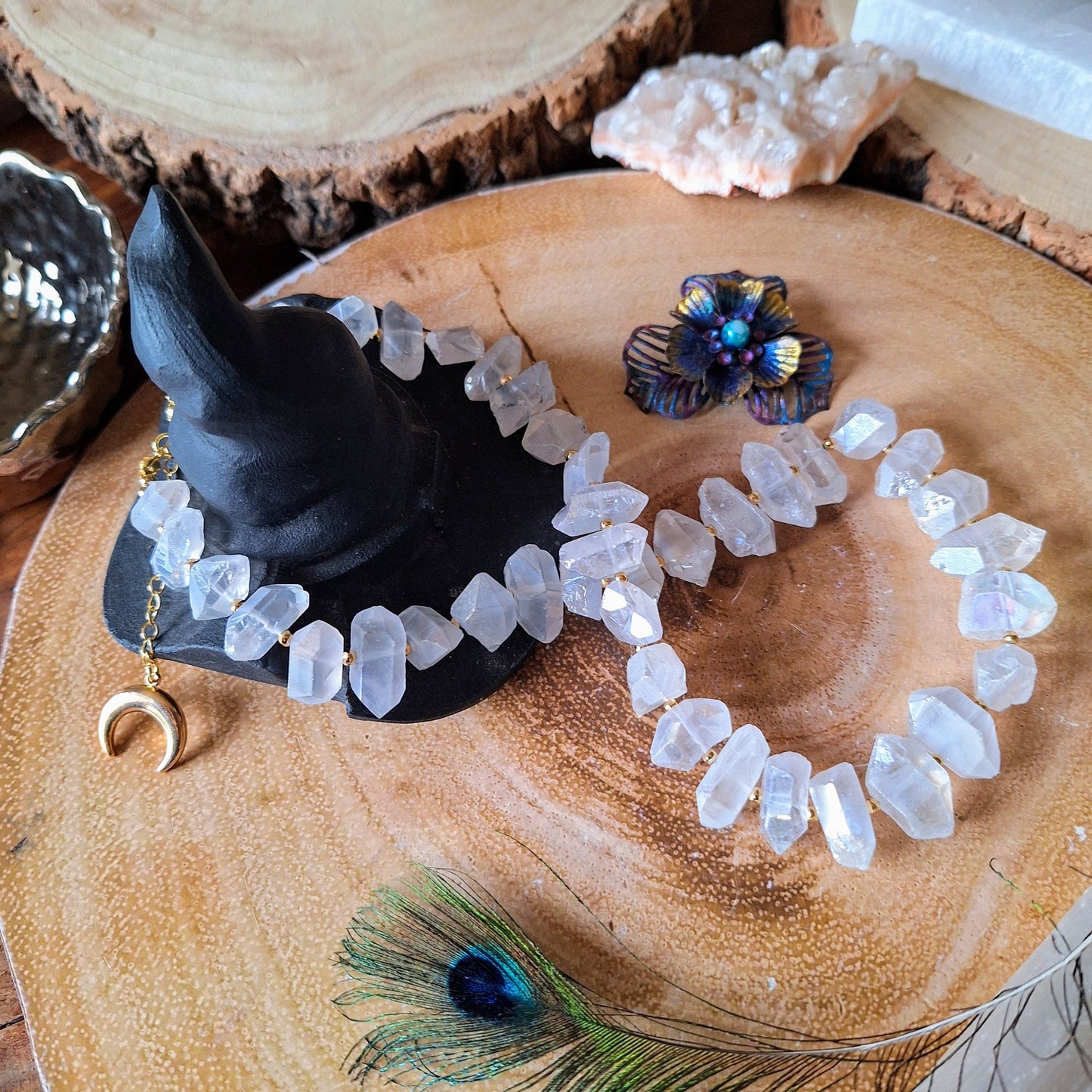 Angel Aura Quartz choker necklace Crystal healing s witchy jewellery gift for her