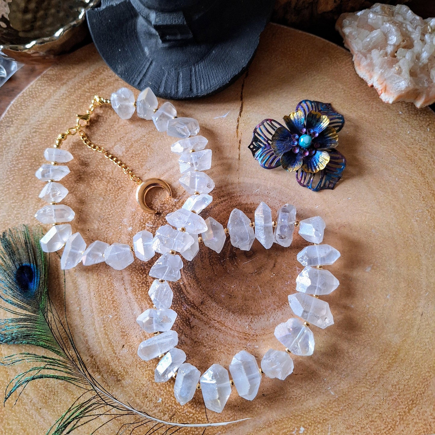 Angel Aura Quartz choker necklace Crystal healing s witchy jewellery gift for her