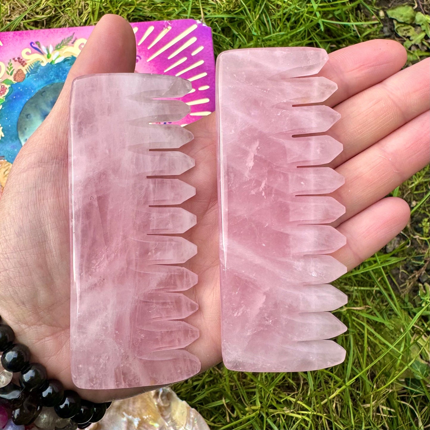 rose quartz gua sha hair comb crystal heart chakra scalp massage healing natural stone carved tool 9.5cm