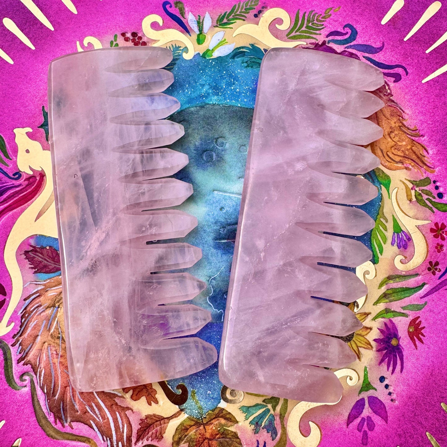 rose quartz gua sha hair comb crystal heart chakra scalp massage healing natural stone carved tool 9.5cm