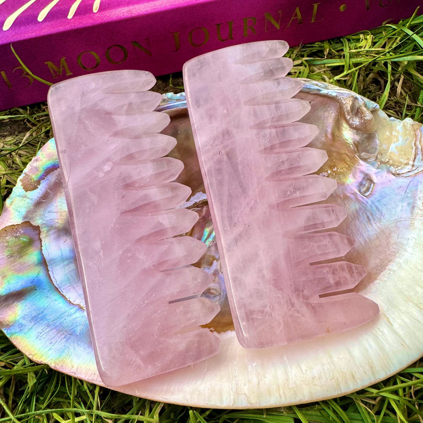 rose quartz gua sha hair comb crystal heart chakra scalp massage healing natural stone carved tool 9.5cm