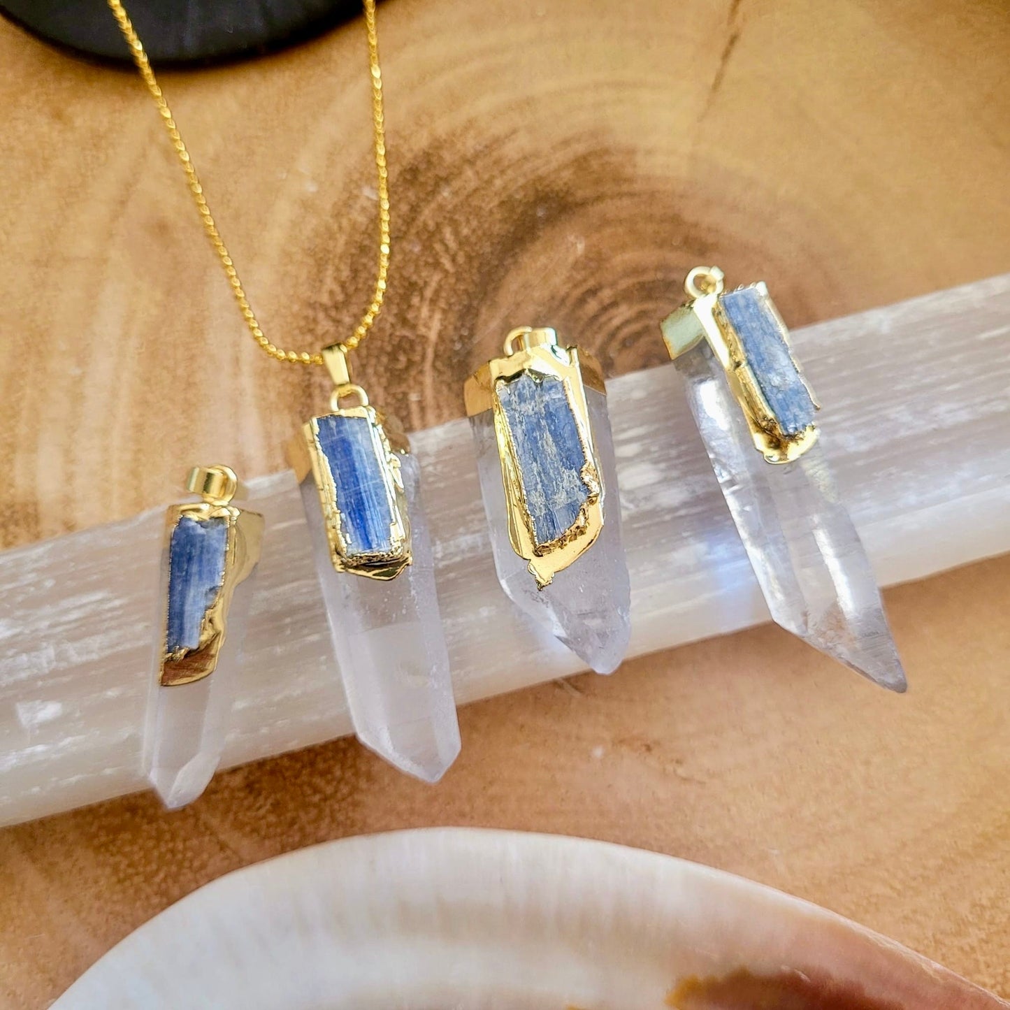 Clear Quartz and Kyanite Raw Point Pendant necklace crystal healing gift for her or him witchy jewellery for women or men crown chakra