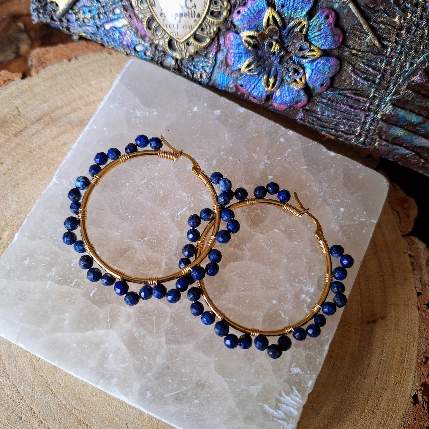 Lapis Lazuli hoop earrings crystal healing witchy gift for her jewellery for women