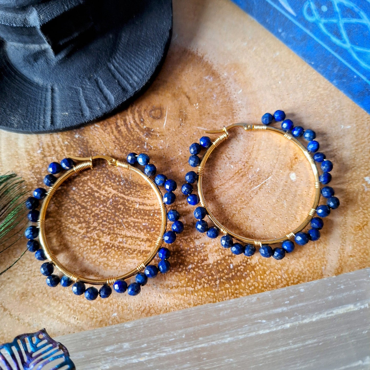 Lapis Lazuli hoop earrings crystal healing witchy gift for her jewellery for women