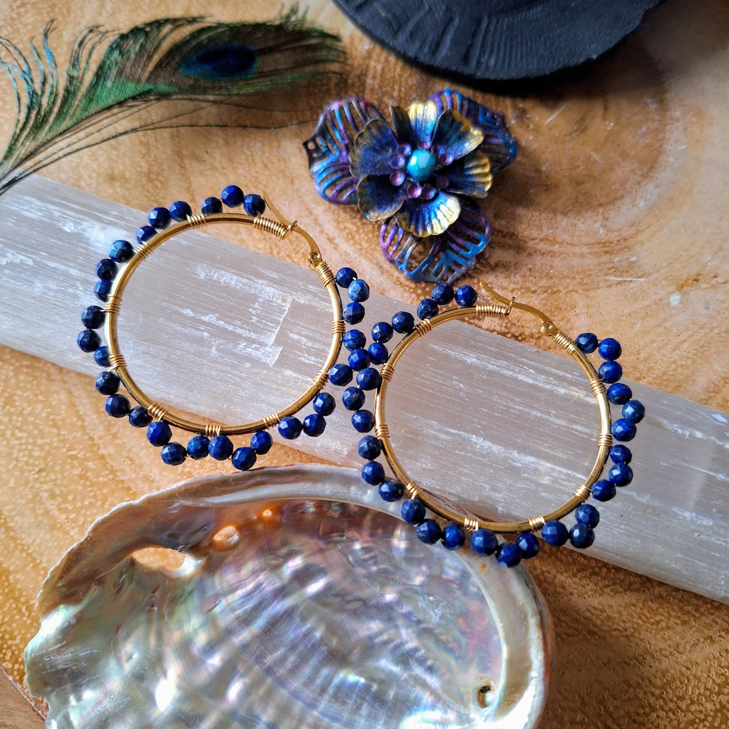 Lapis Lazuli hoop earrings crystal healing witchy gift for her jewellery for women