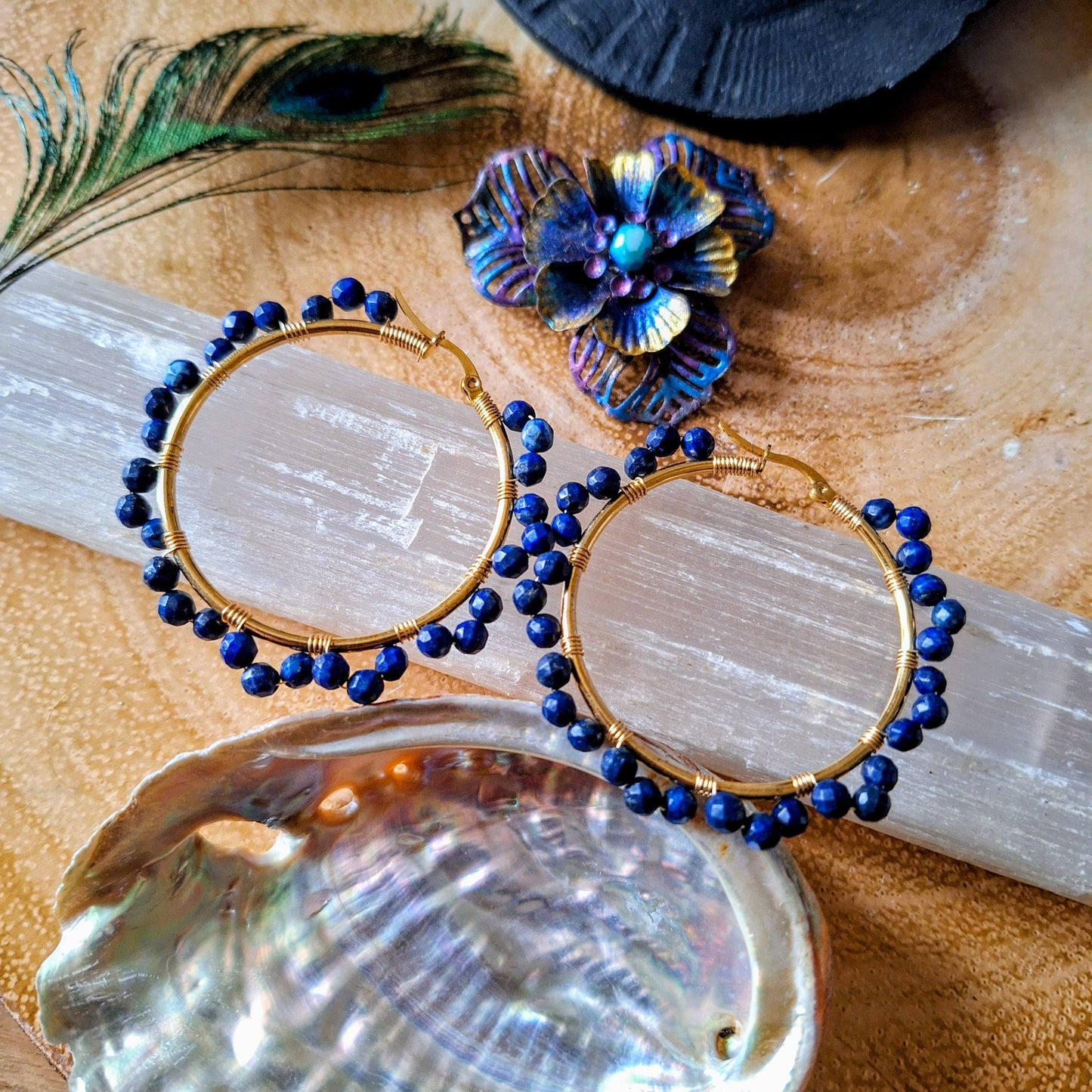 Lapis Lazuli hoop earrings crystal healing witchy gift for her jewellery for women