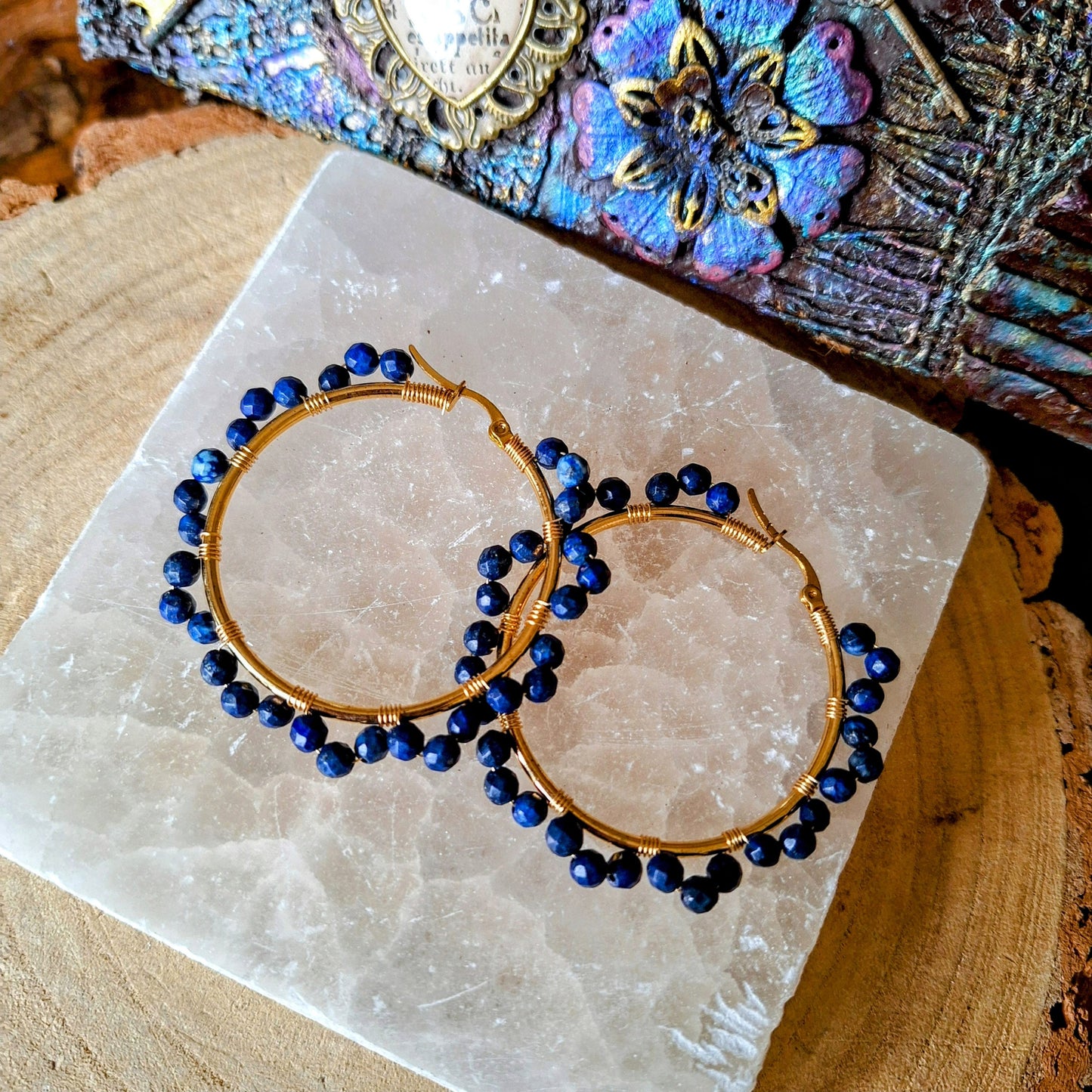 Lapis Lazuli hoop earrings crystal healing witchy gift for her jewellery for women