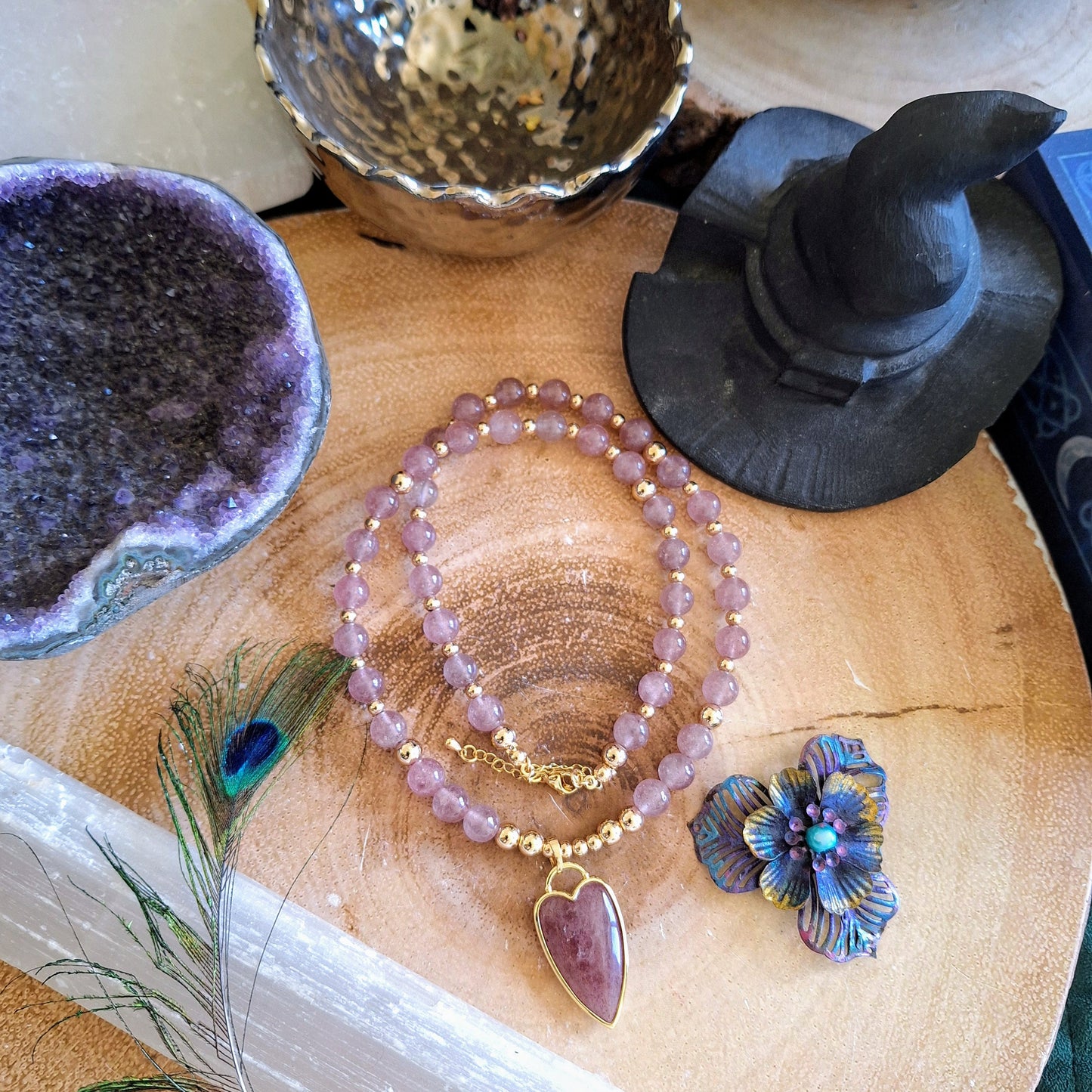 Strawberry quartz necklace Crystal healing gift for her jewellery for women witchy jewelry love protection