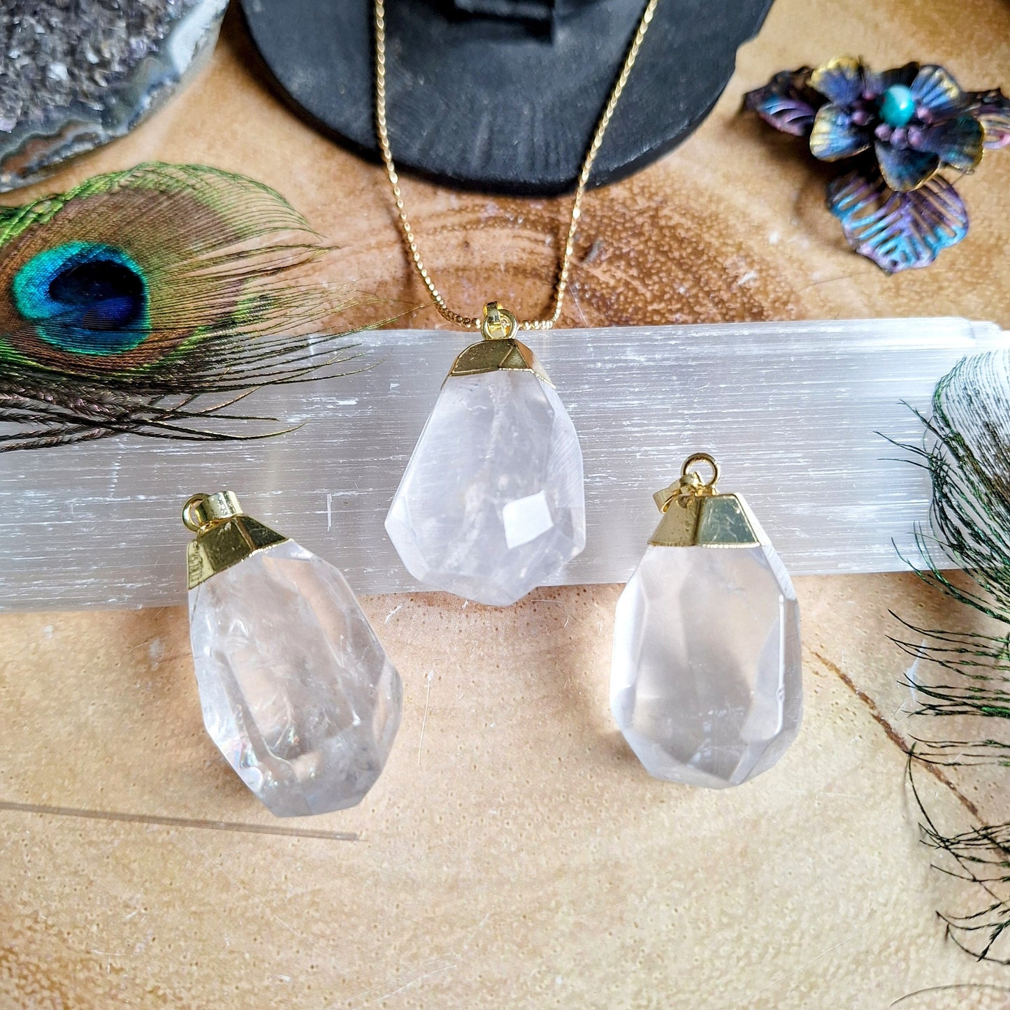 Clear Quartz necklace faceted pendant crystal healing gift for her witchy jewellery for women crown chakra jewelry