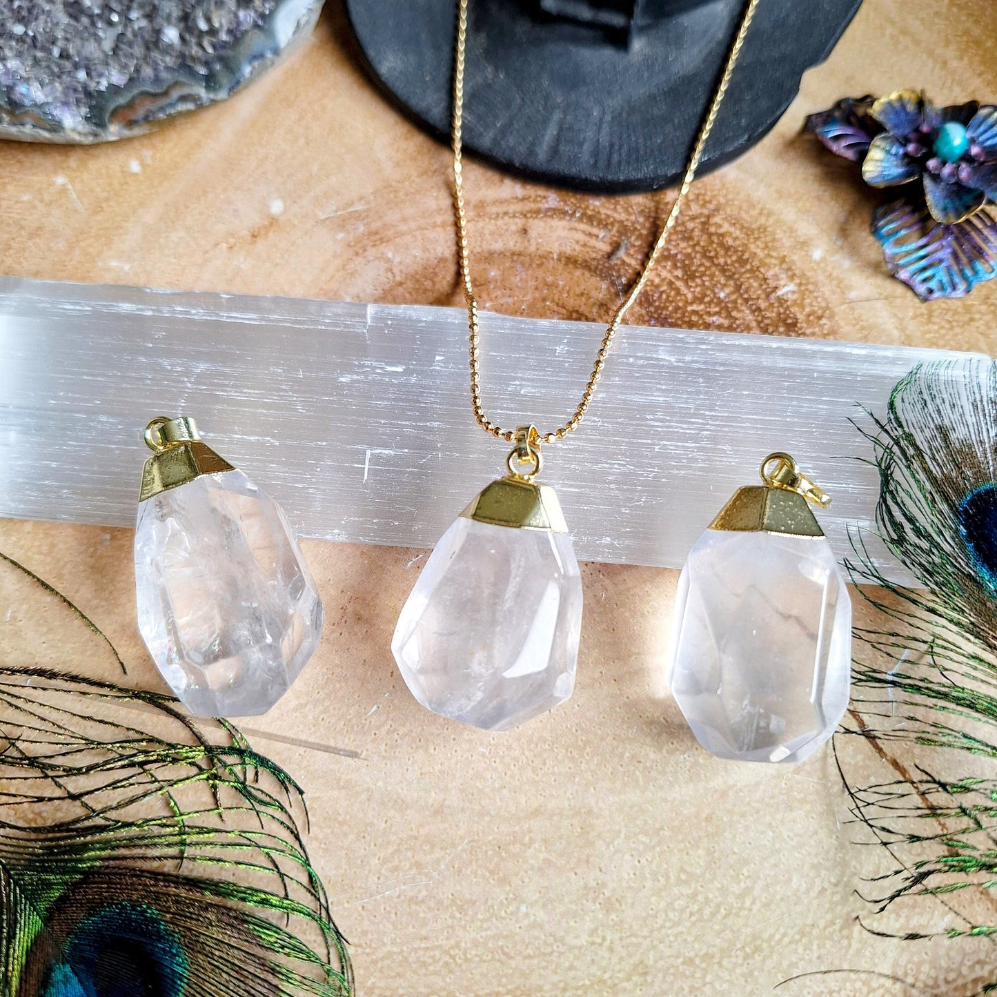 Clear Quartz necklace faceted pendant crystal healing gift for her witchy jewellery for women crown chakra jewelry