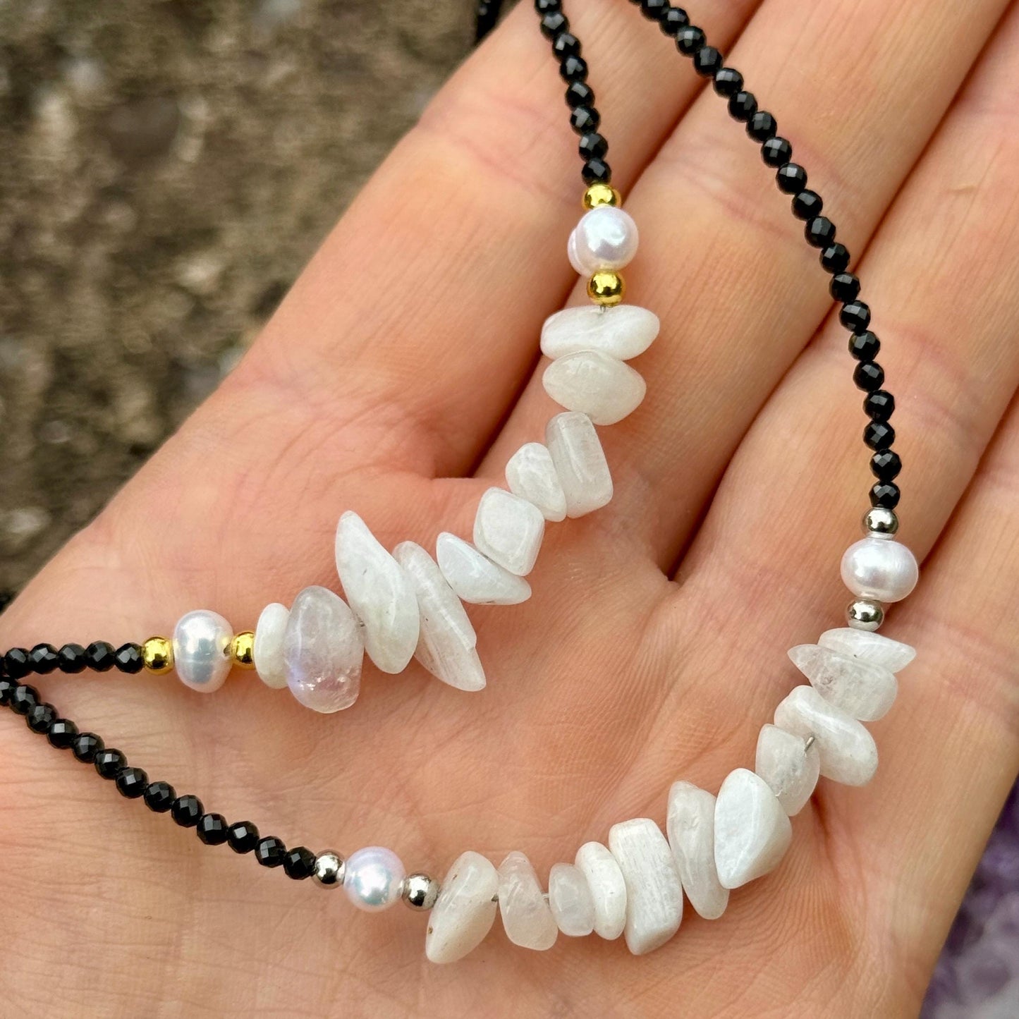 Moonstone/Black Tourmaline - Everyday Witch Choker Necklace